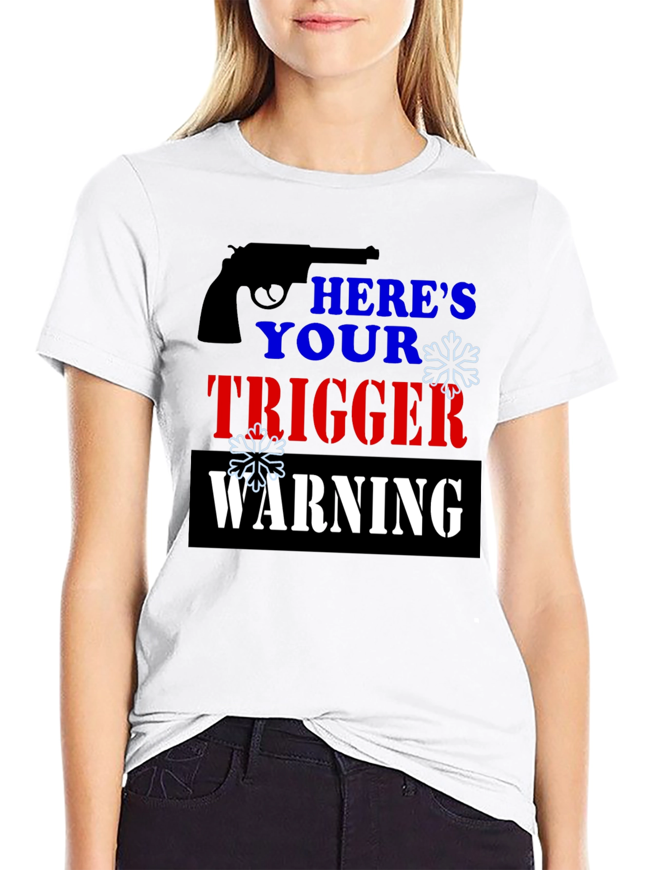 Black Here's Your Trigger Warning Funny T-Shirt view 9