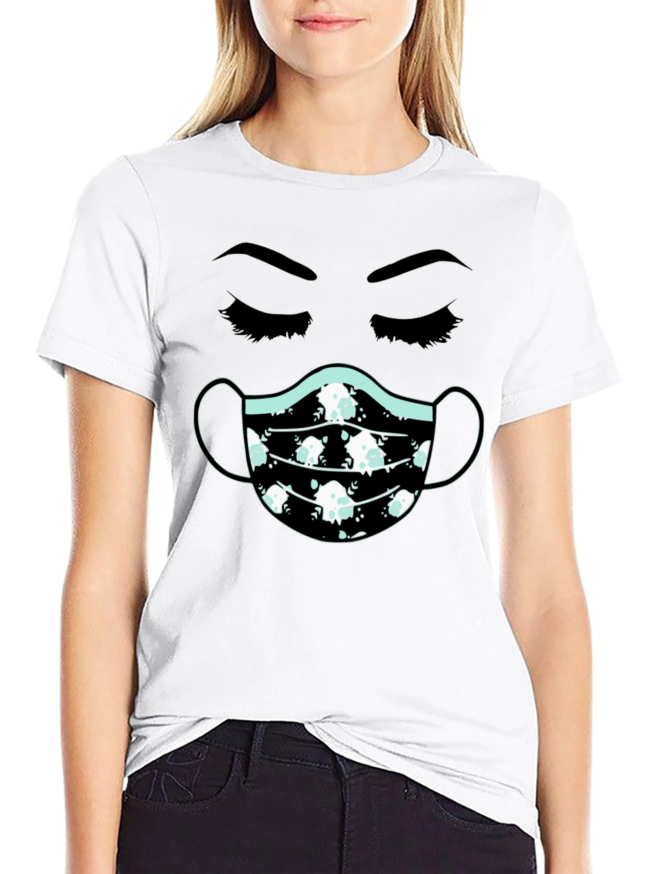 Black Masked Face T-Shirt - Unisex Cotton Tee view 9
