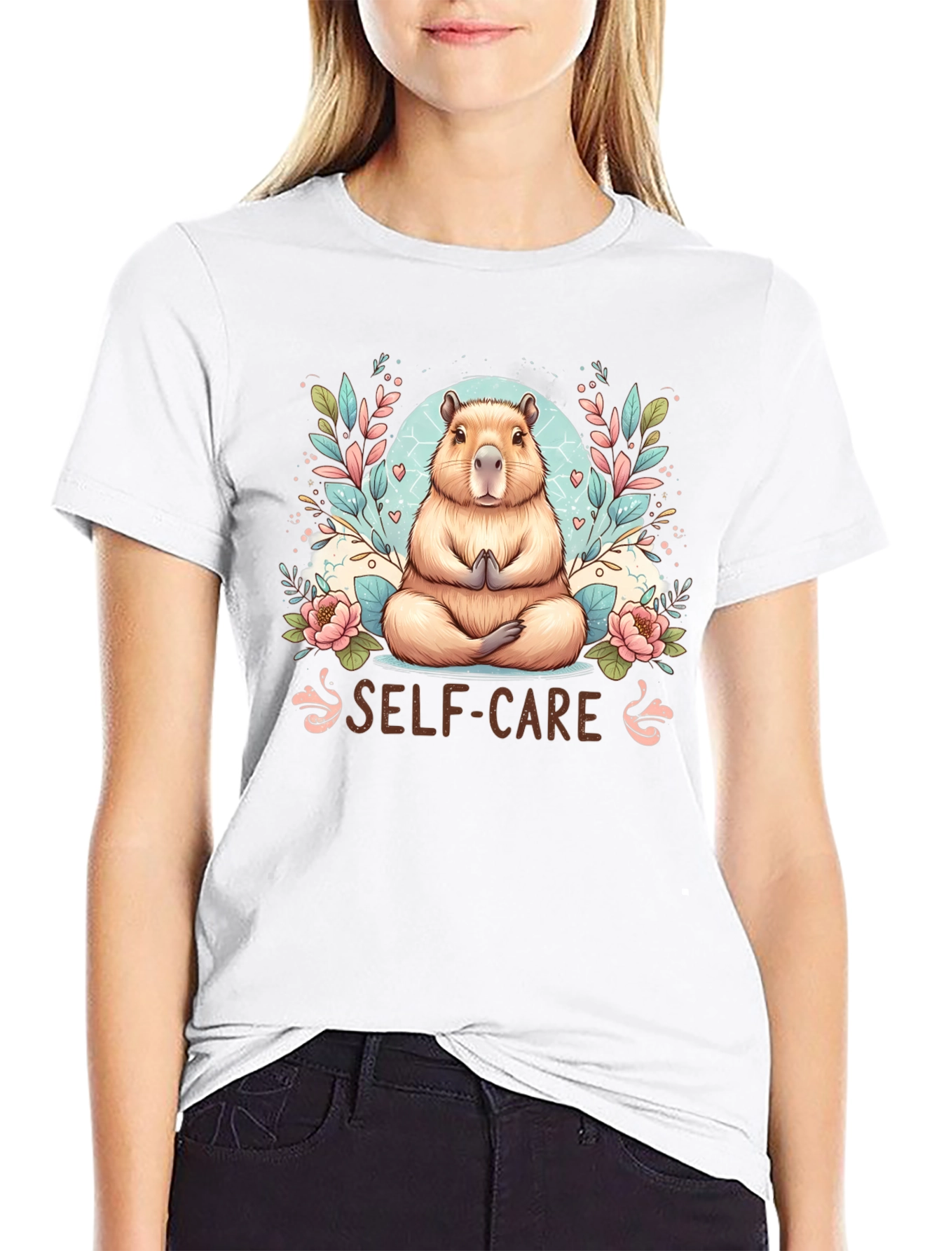 Black Self-Care Capybara T-Shirt view 9