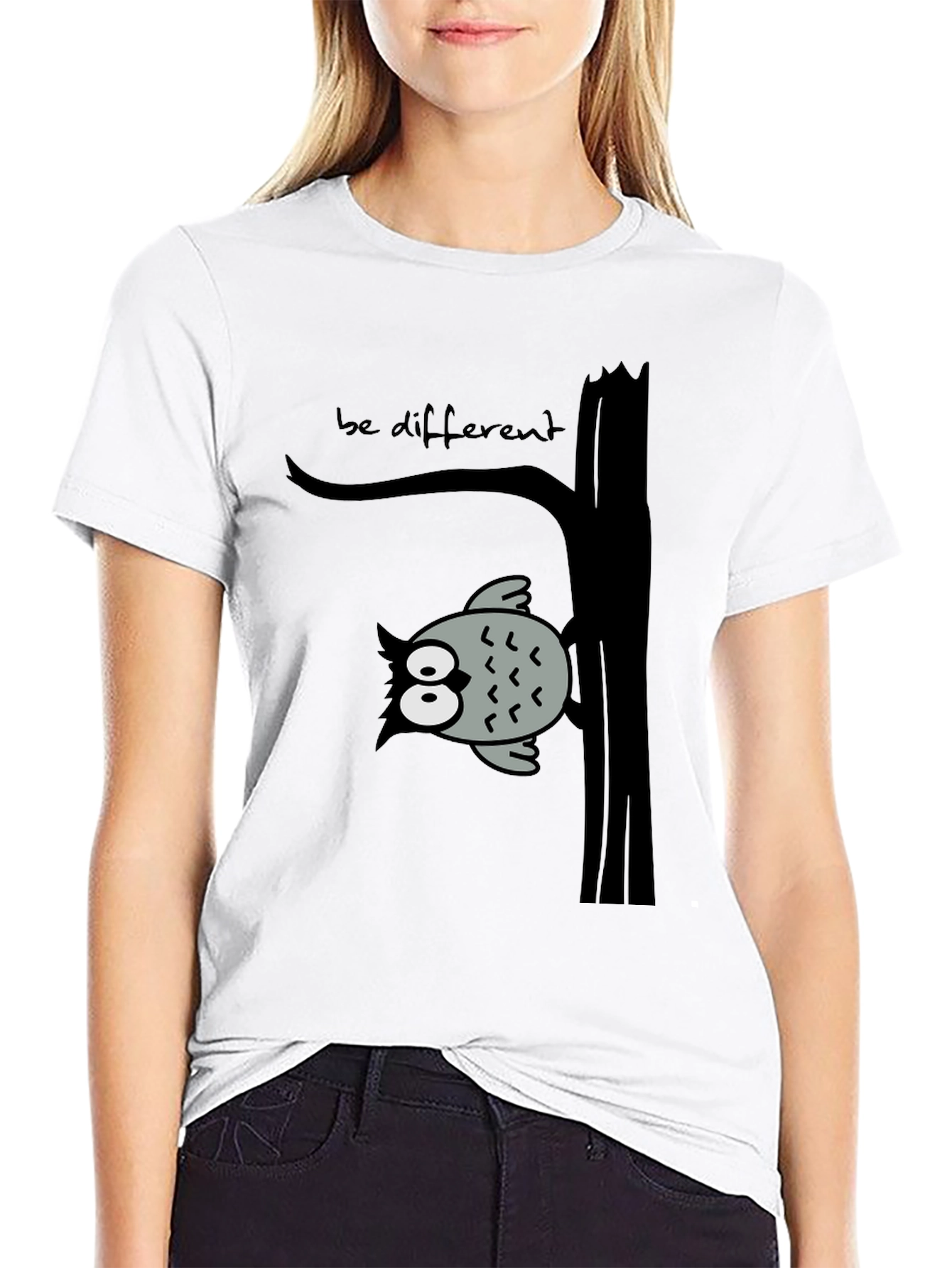 Black Be Different Owl Tree Black T-Shirt view 9