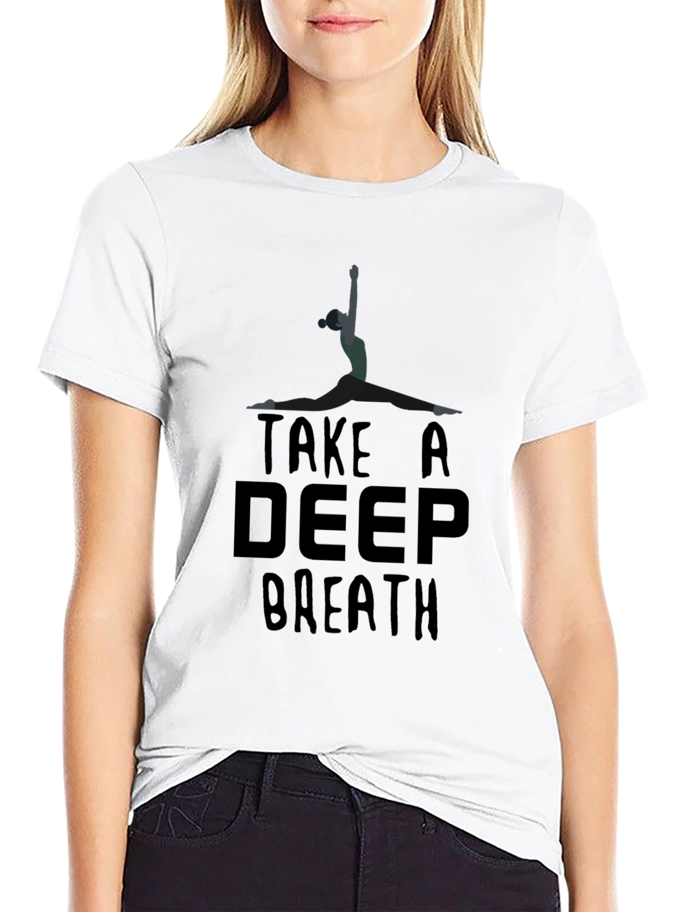 Black Take a Deep Breath Yoga Pose Black T-Shirt view 9