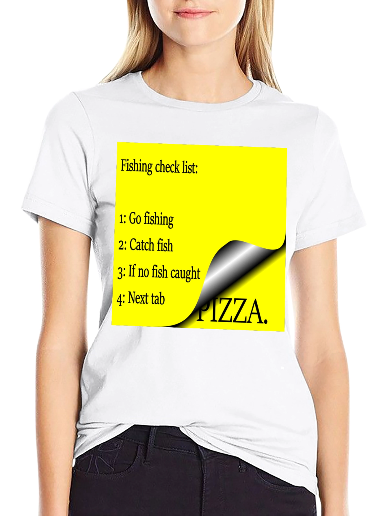 Black Fishing Check List T-Shirt - Funny Pizza Option view 9