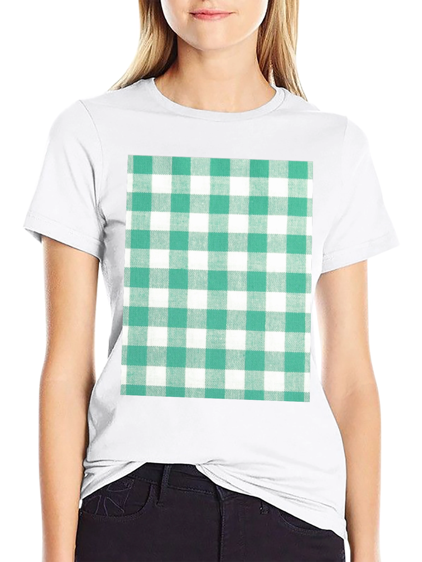 Black Gingham Pattern T-Shirt - Black view 9