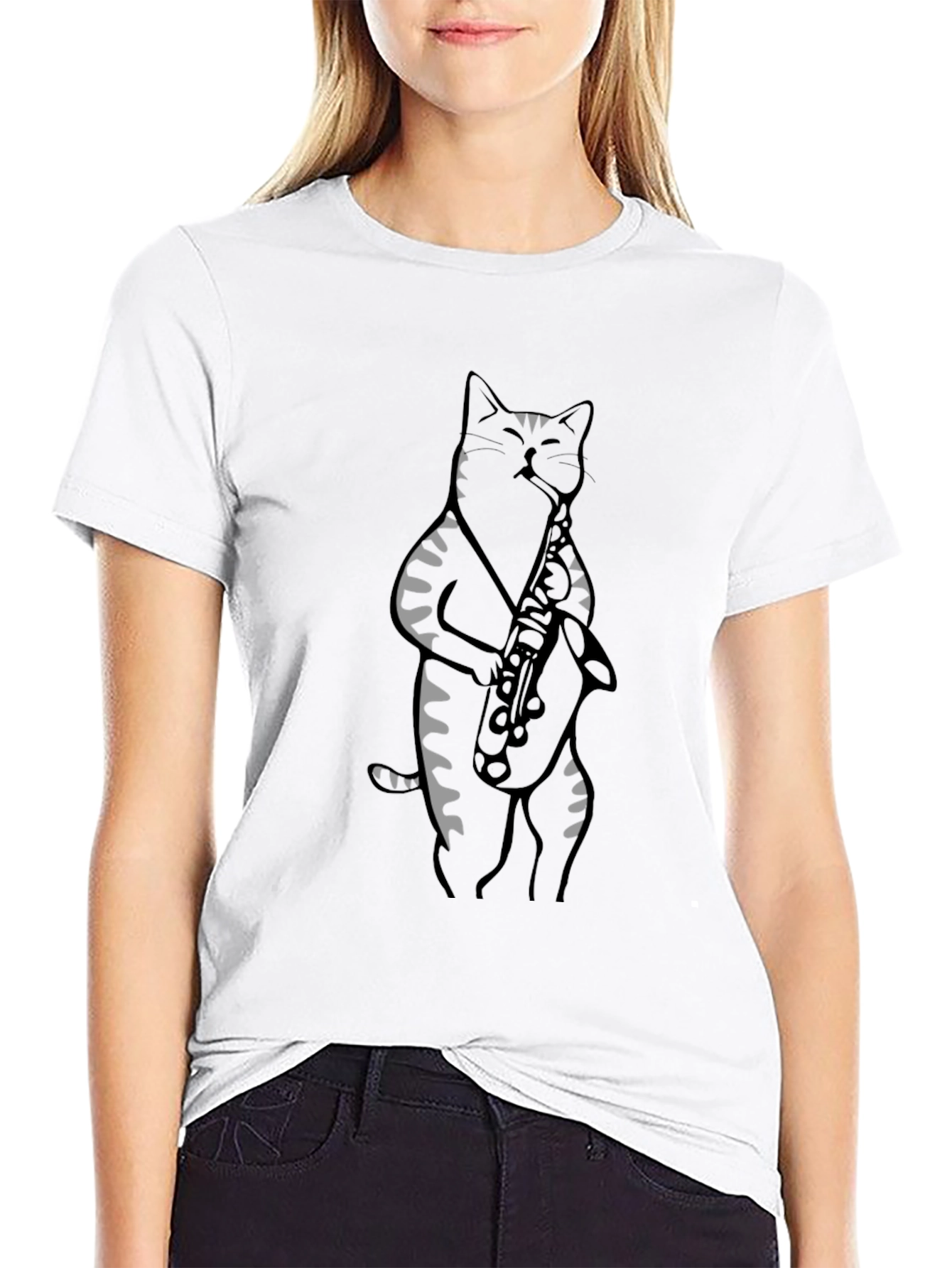 Black Cat Saxophone Player T-Shirt - Cool Music Tee view 9