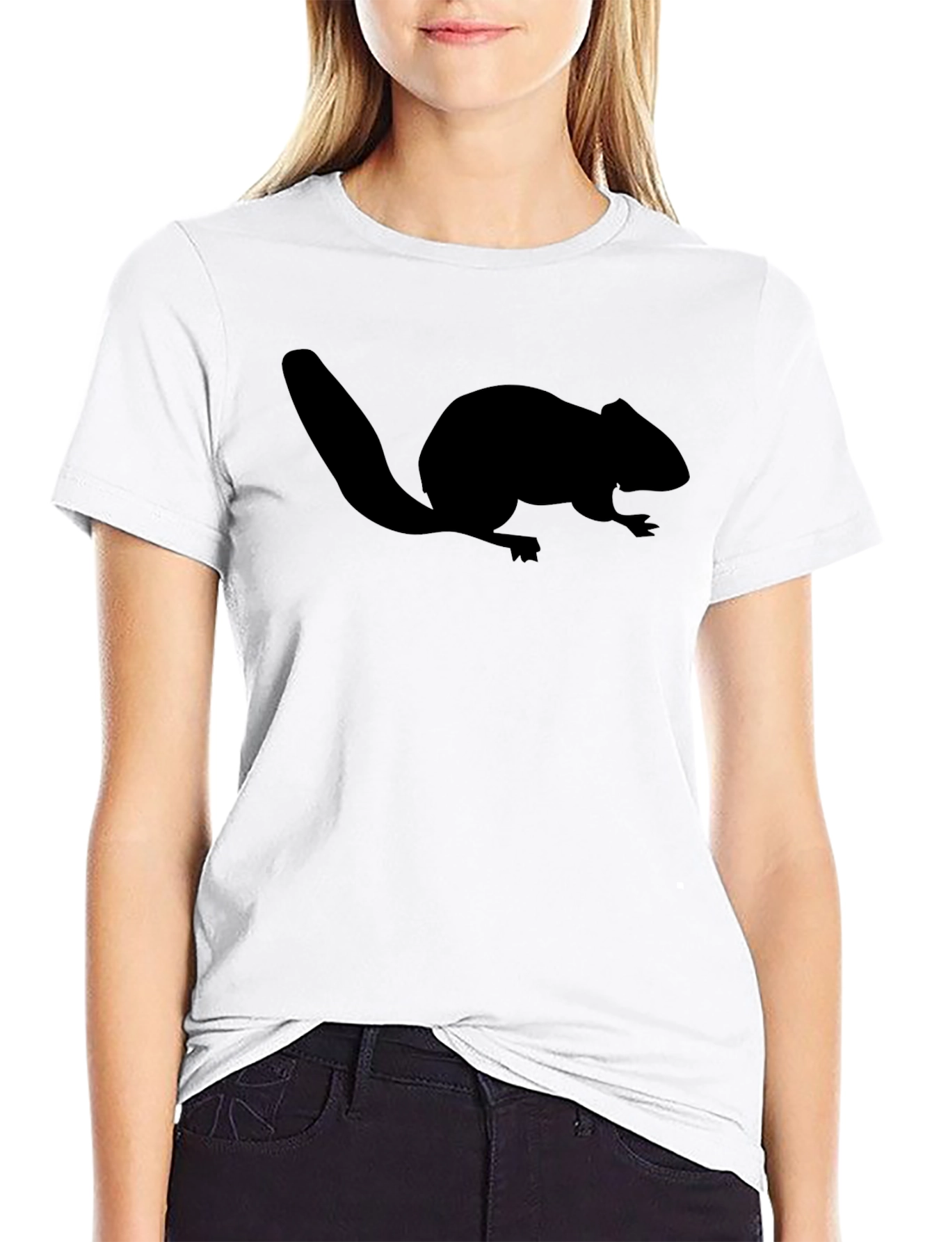 Black Beaver Silhouette Graphic Tee - Classic Crew Neck Black T-Shirt view 9