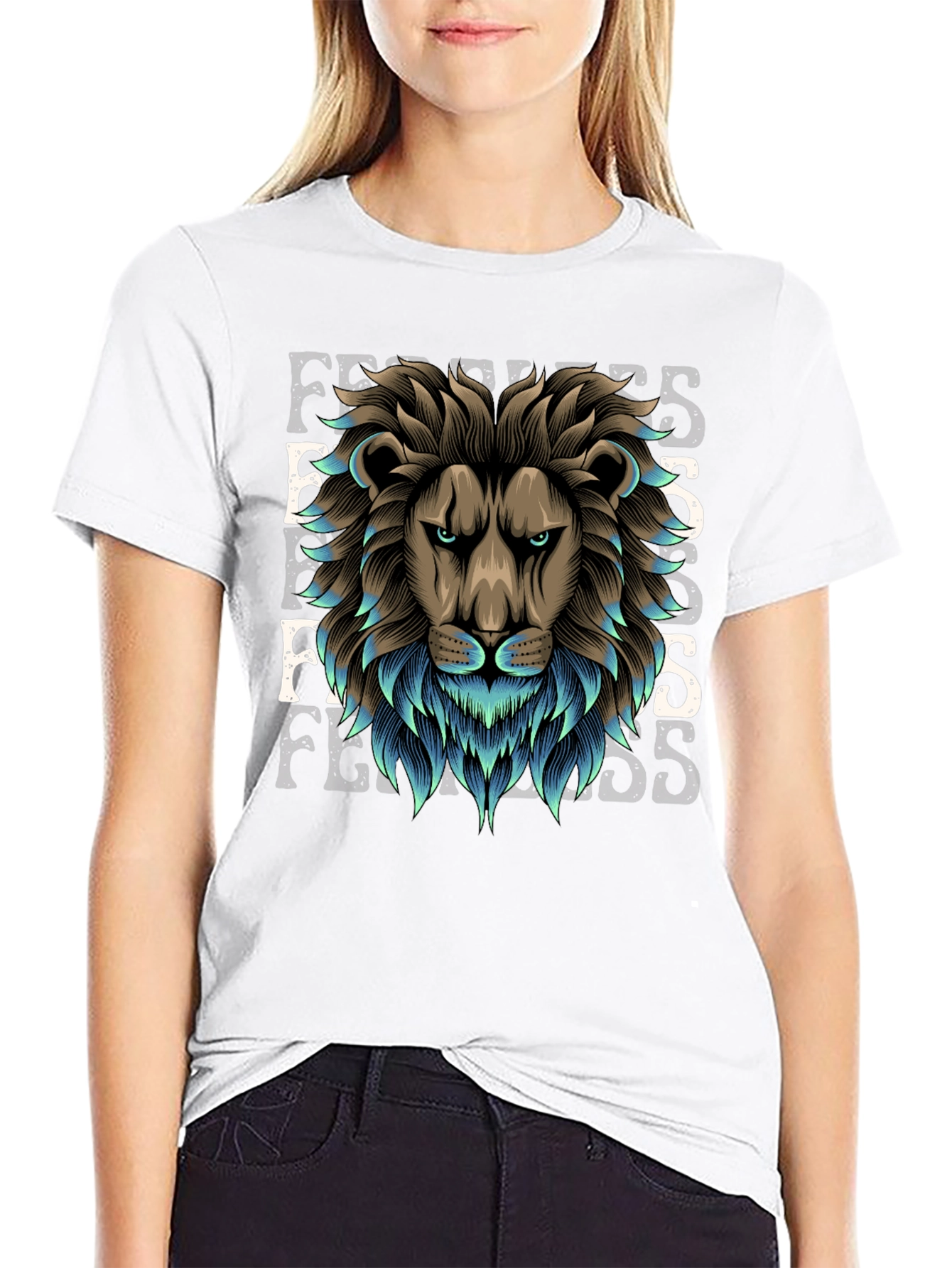 Black Fearless Lion Graphic Print T-Shirt view 9