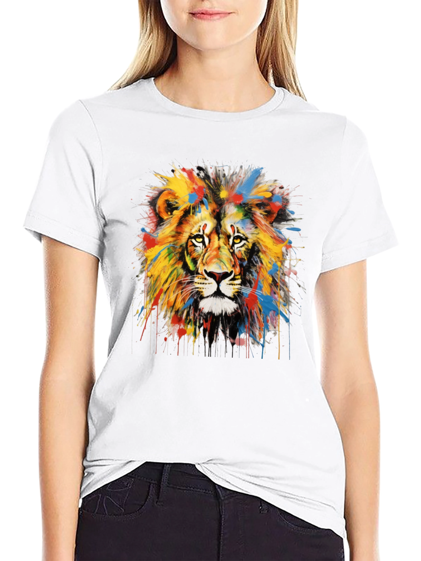 Black Colorful Lion Graphic Tee - Men's Black T-Shirt view 9