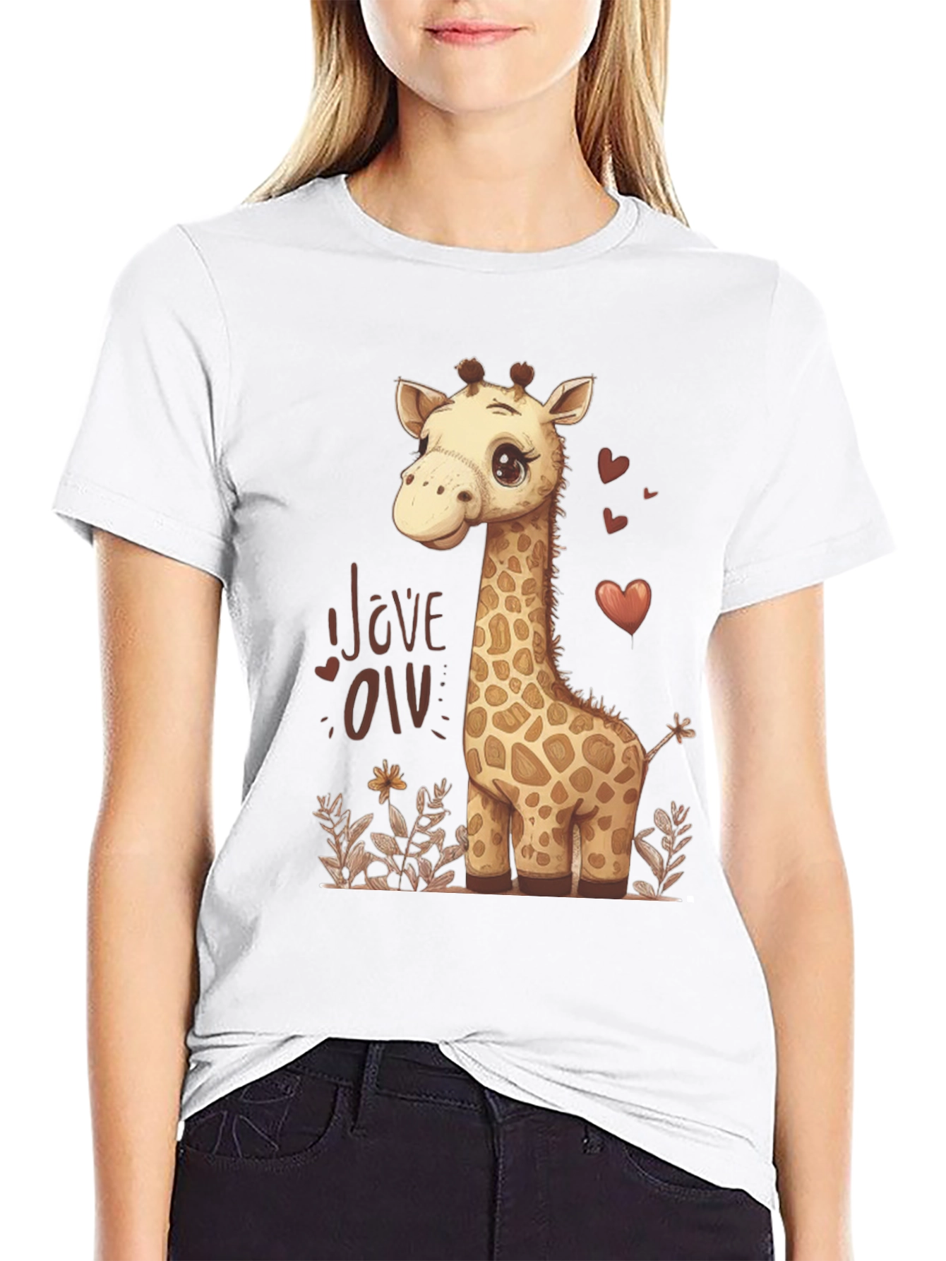 Black Cute Giraffe Love Graphic T-Shirt - Black view 9