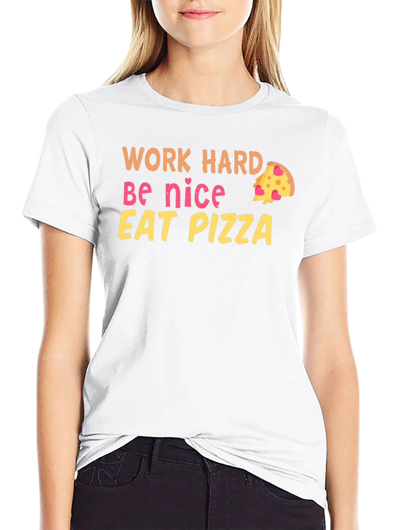Black Work Hard Be Nice Eat Pizza Black T-Shirt view 9