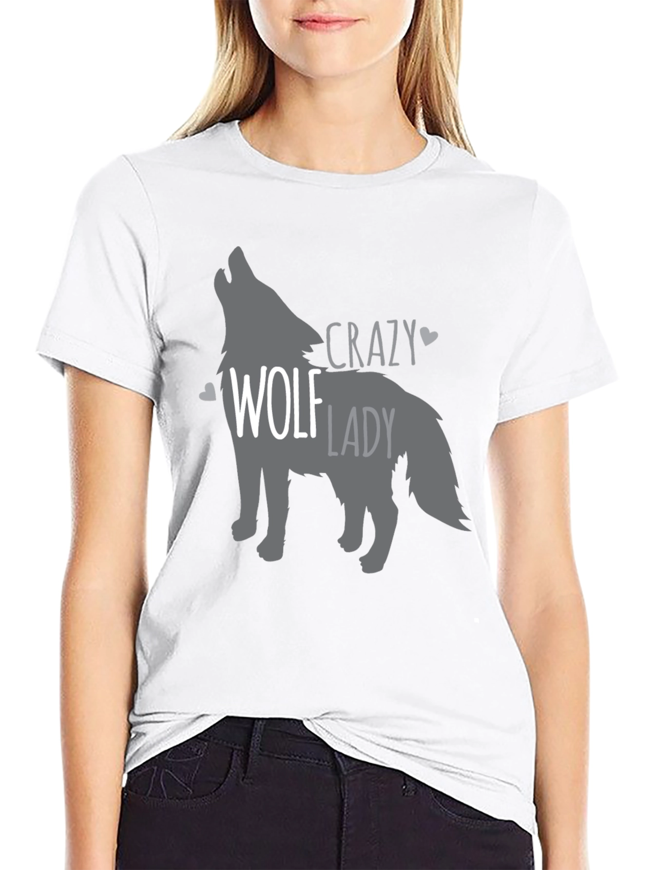 Black Crazy Wolf Lady T-Shirt - Animal Lover Tee view 9