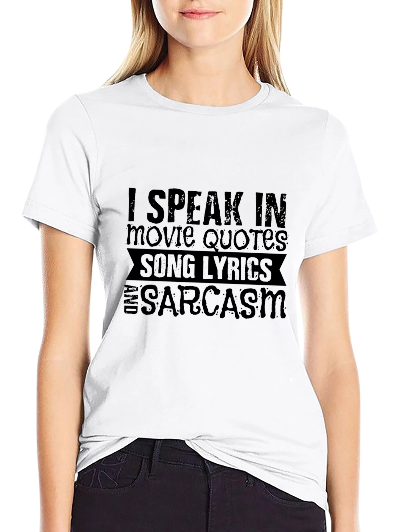 Black Humorous "I Speak in Movie Quotes" Black Graphic Tee view 9