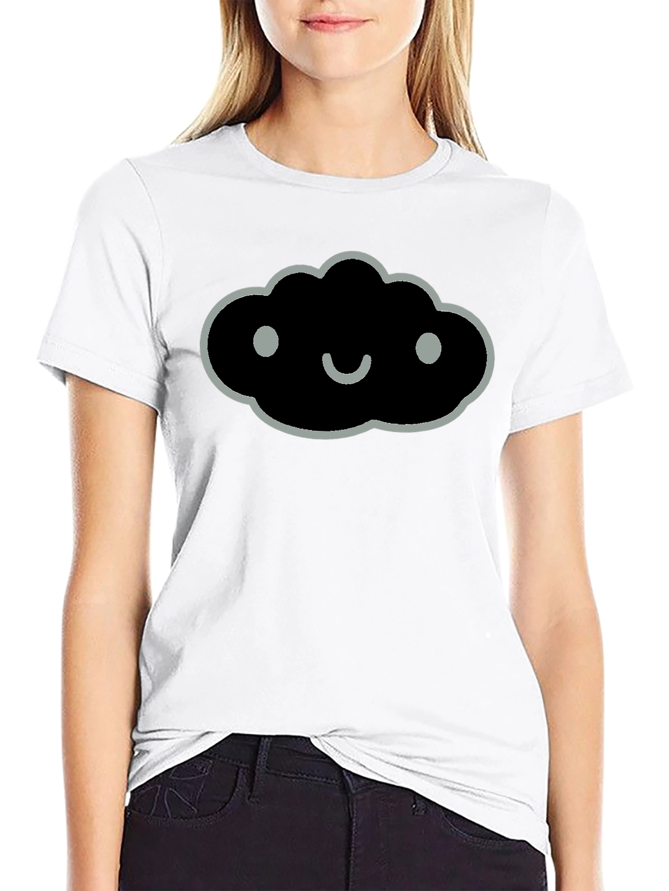 Black Smiling Cloud Graphic Tee - Soft Black Cotton Blend view 9
