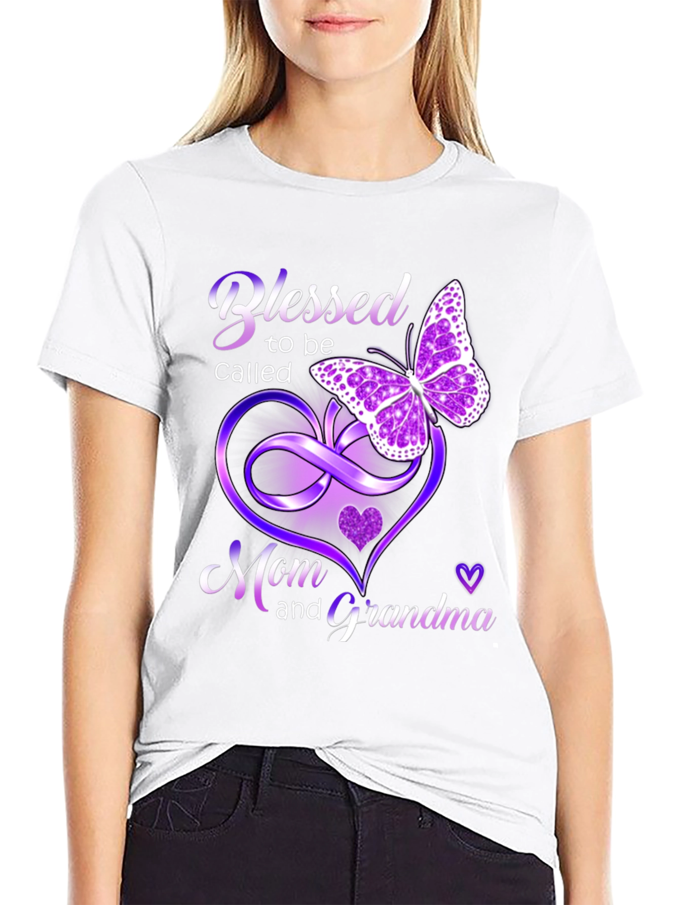 Black Blessed Mom and Grandma T-Shirt with Butterfly Design view 9