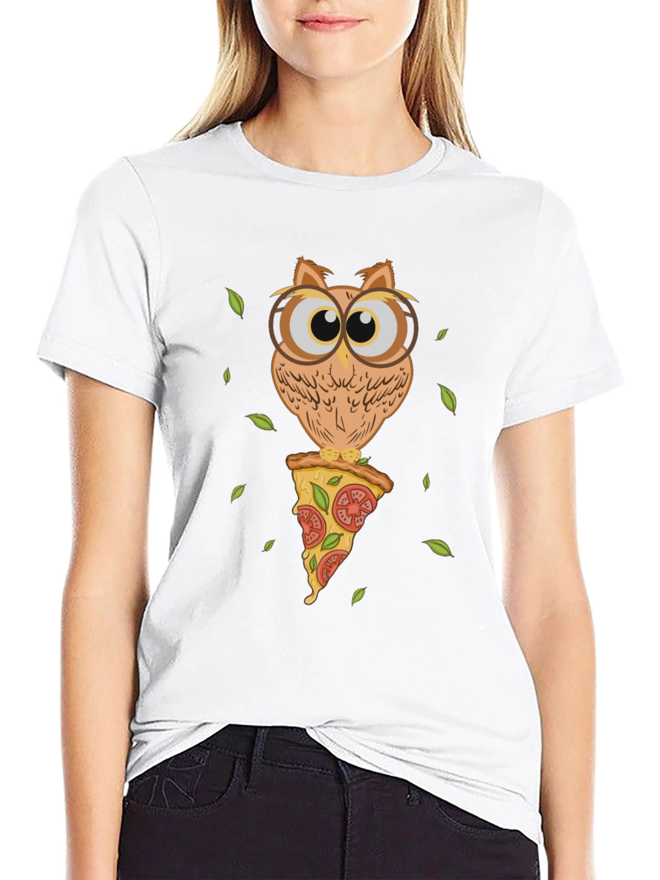 Black Owl Pizza Slice T-Shirt - Unique Graphic Tee view 9