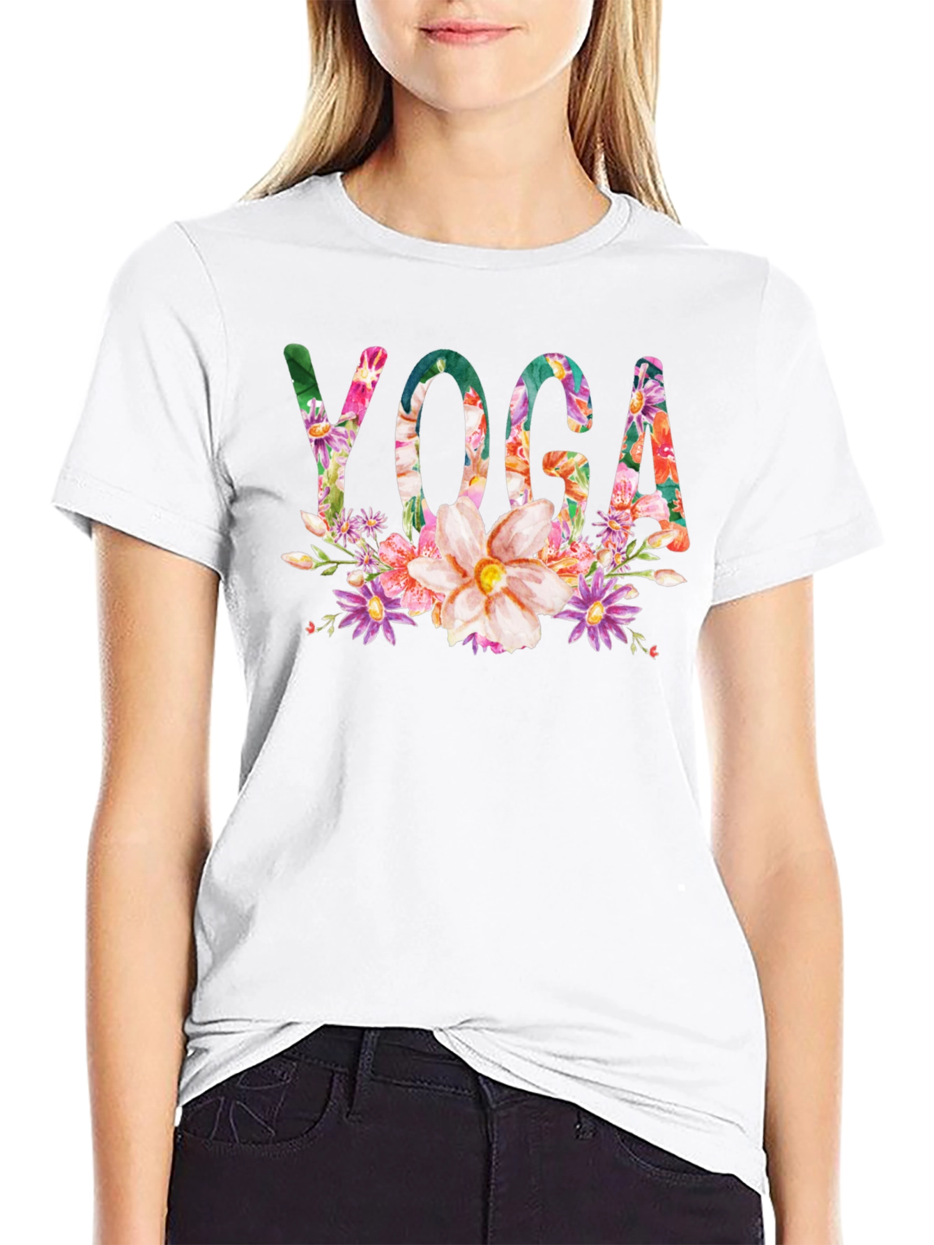 Black Floral Yoga T-Shirt - Black view 9