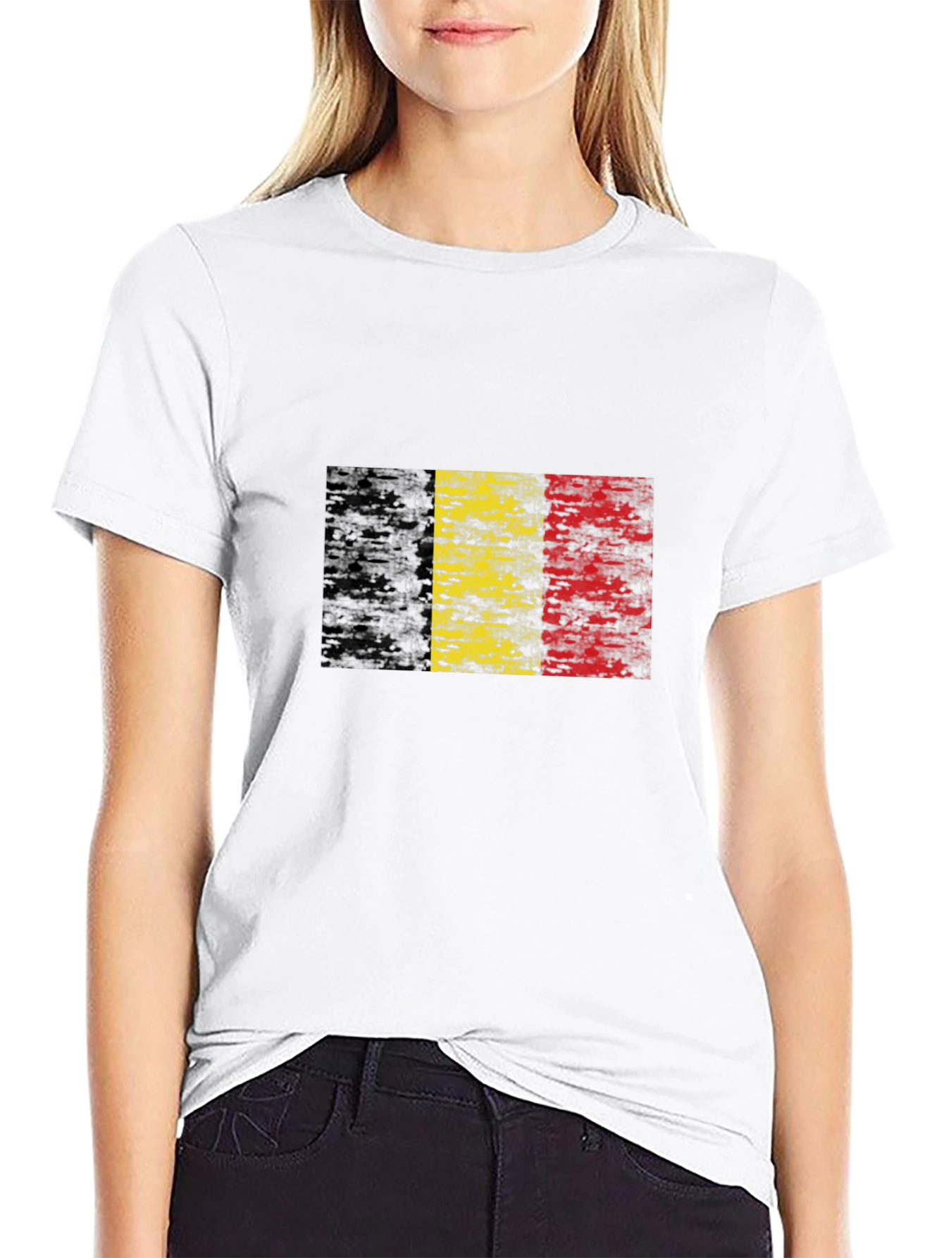Black Belgium Flag Distressed T-Shirt Black view 9