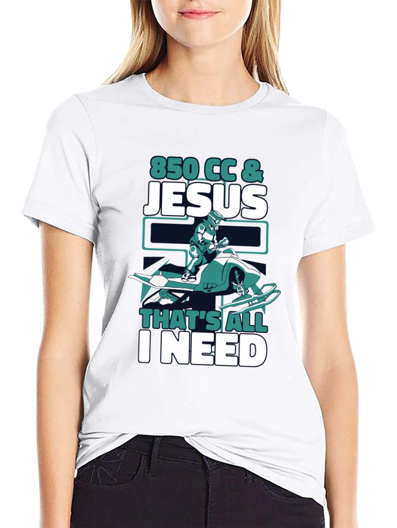 Black 850 CC & Jesus T-Shirt - Snowmobile Graphic Tee view 9