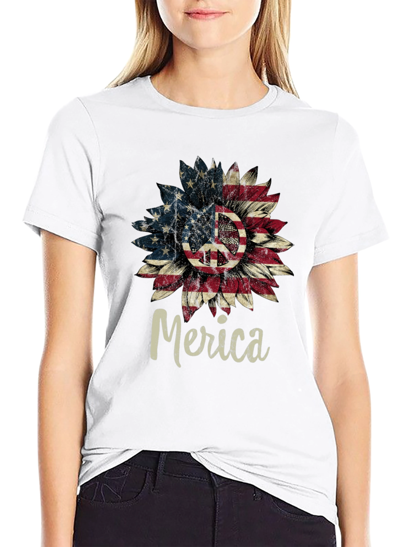 Black Patriotic Peace Sign Sunflower T-Shirt view 9