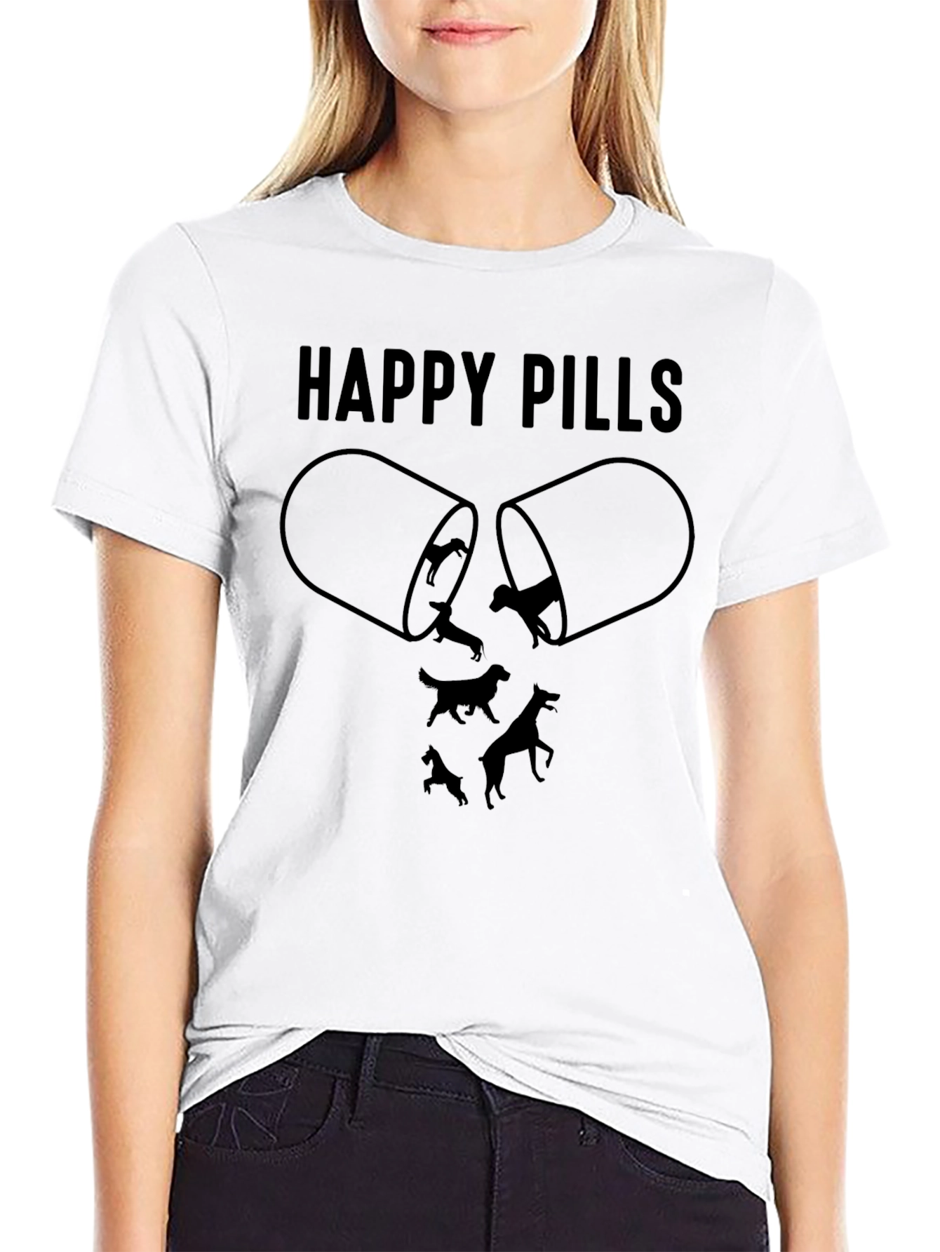 Black Happy Pills Dog Graphic T-Shirt, Black view 9