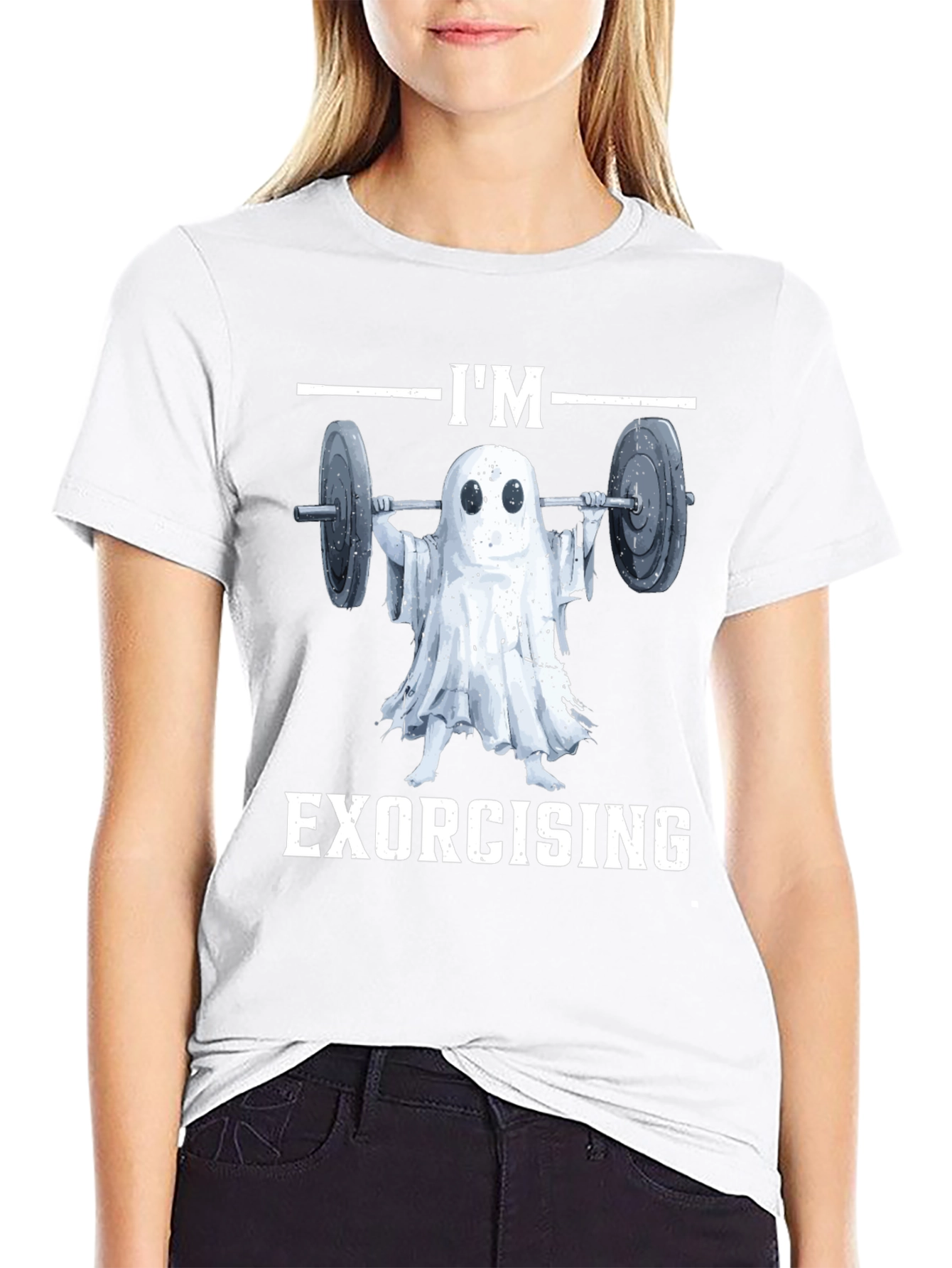 Black Funny Ghost Exorcising Workout T-Shirt view 9