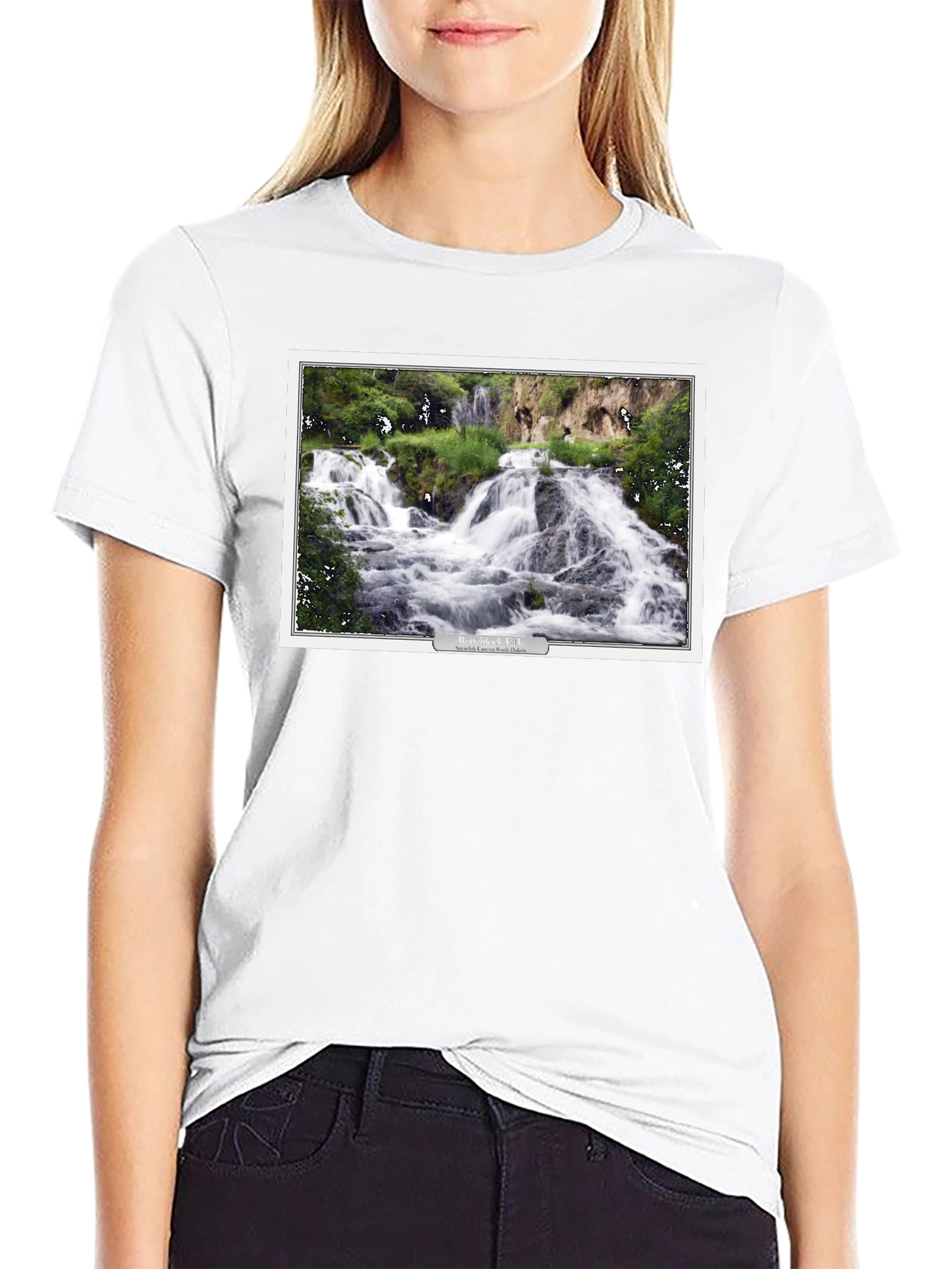 Black Black T-Shirt with Waterfall Graphic view 9
