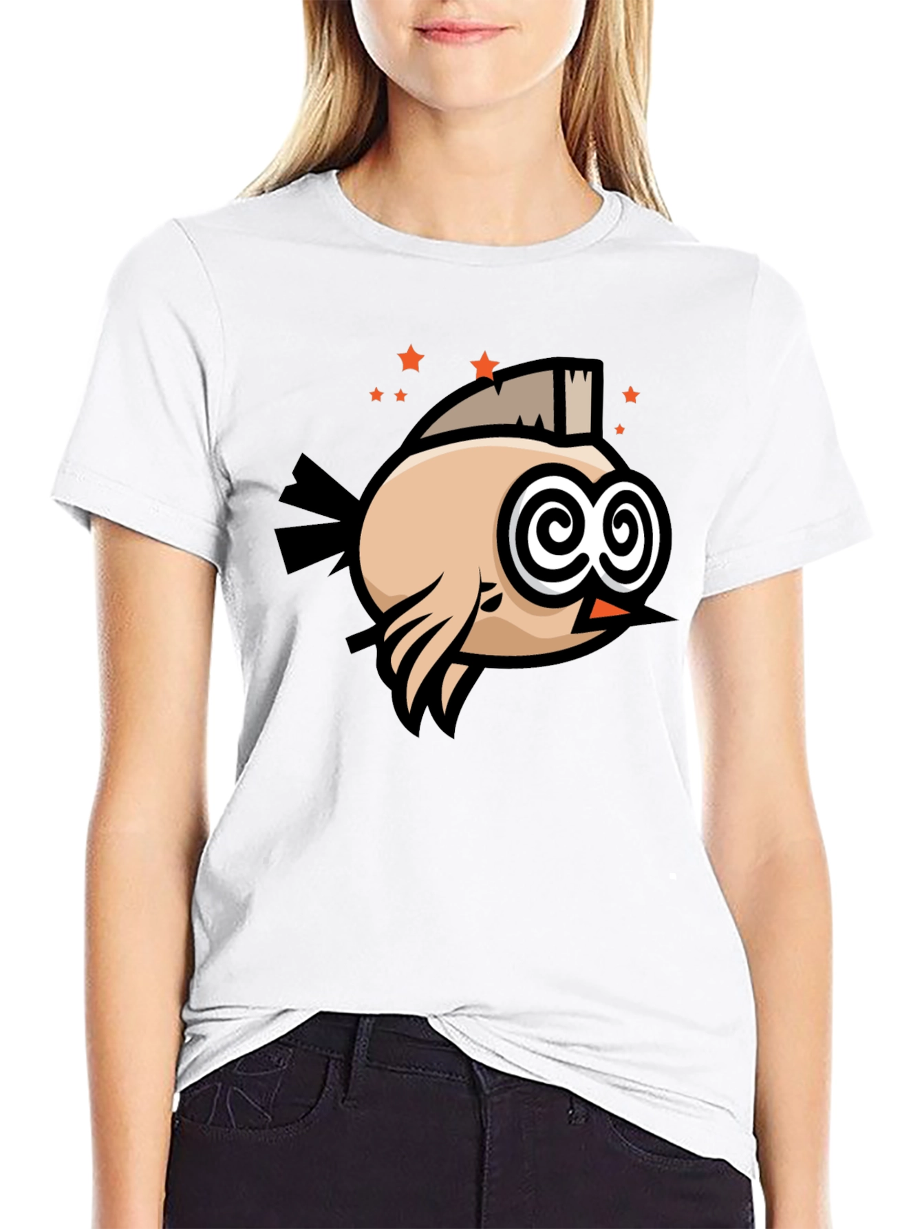 Black Funny Bird T-Shirt - Swirl Eyes Cartoon Tee view 9