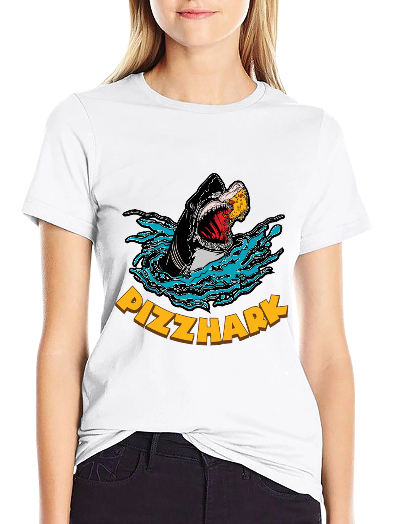 Black Pizza Shark Graphic T-Shirt - Funny Tee view 9