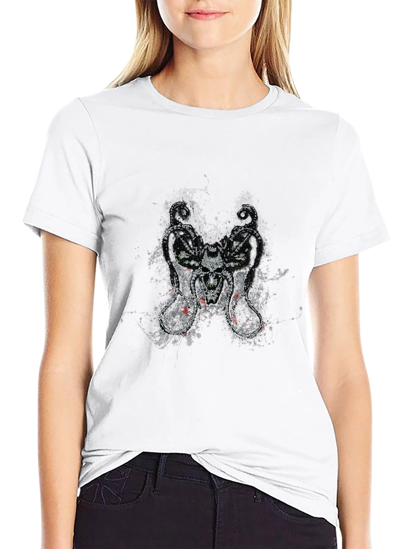 Black Skull Serpent Tee - Grunge Design Black T-Shirt view 9