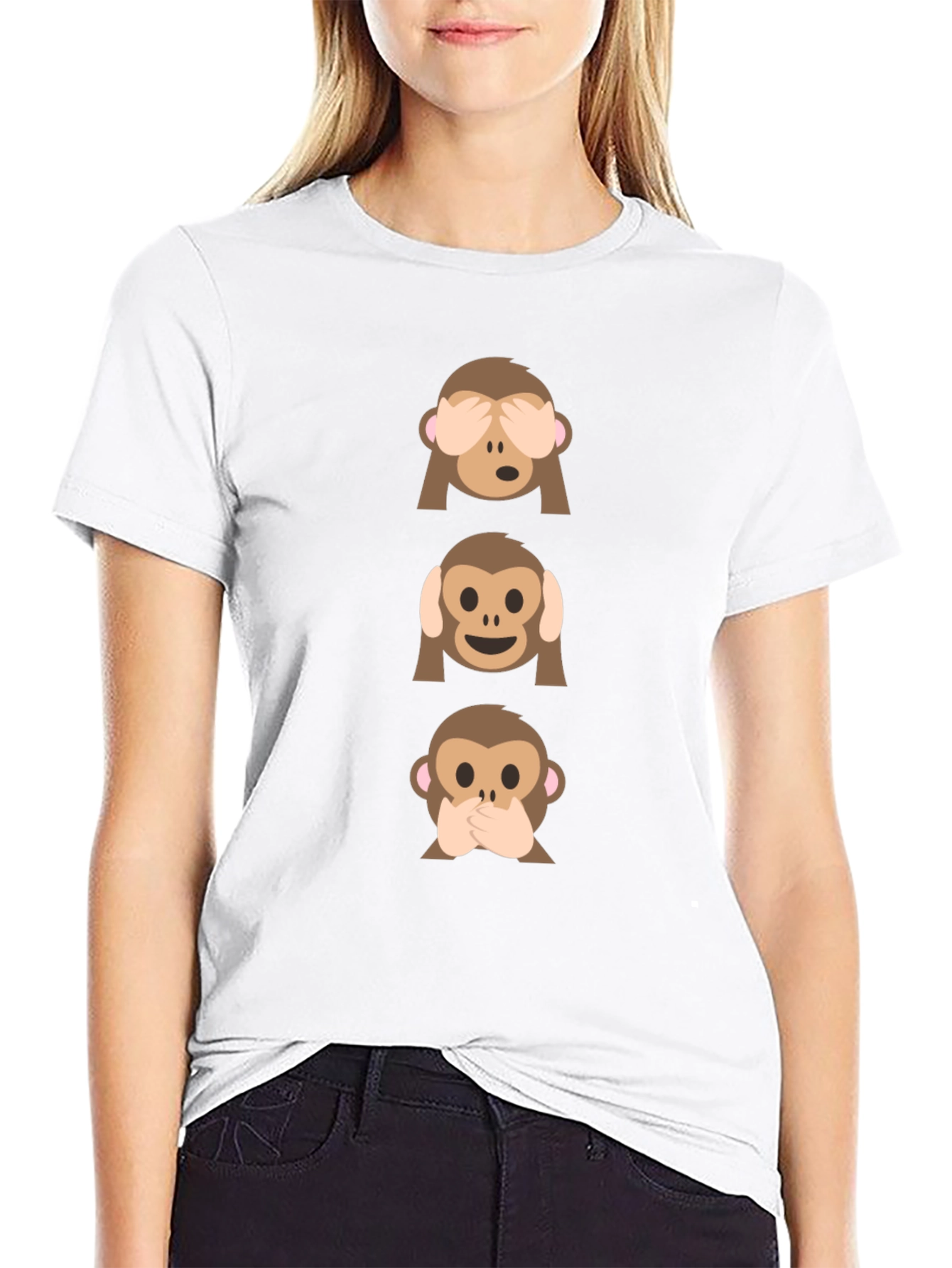 Black Hear See Speak No Evil Monkey Emoji Graphic Tee view 9