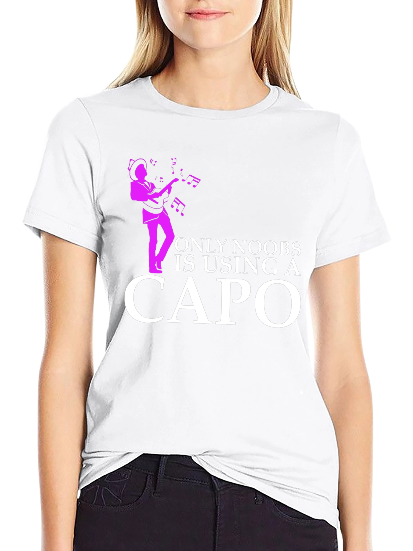Black Funny Musician T-Shirt - Only Noobs Use A Capo view 9