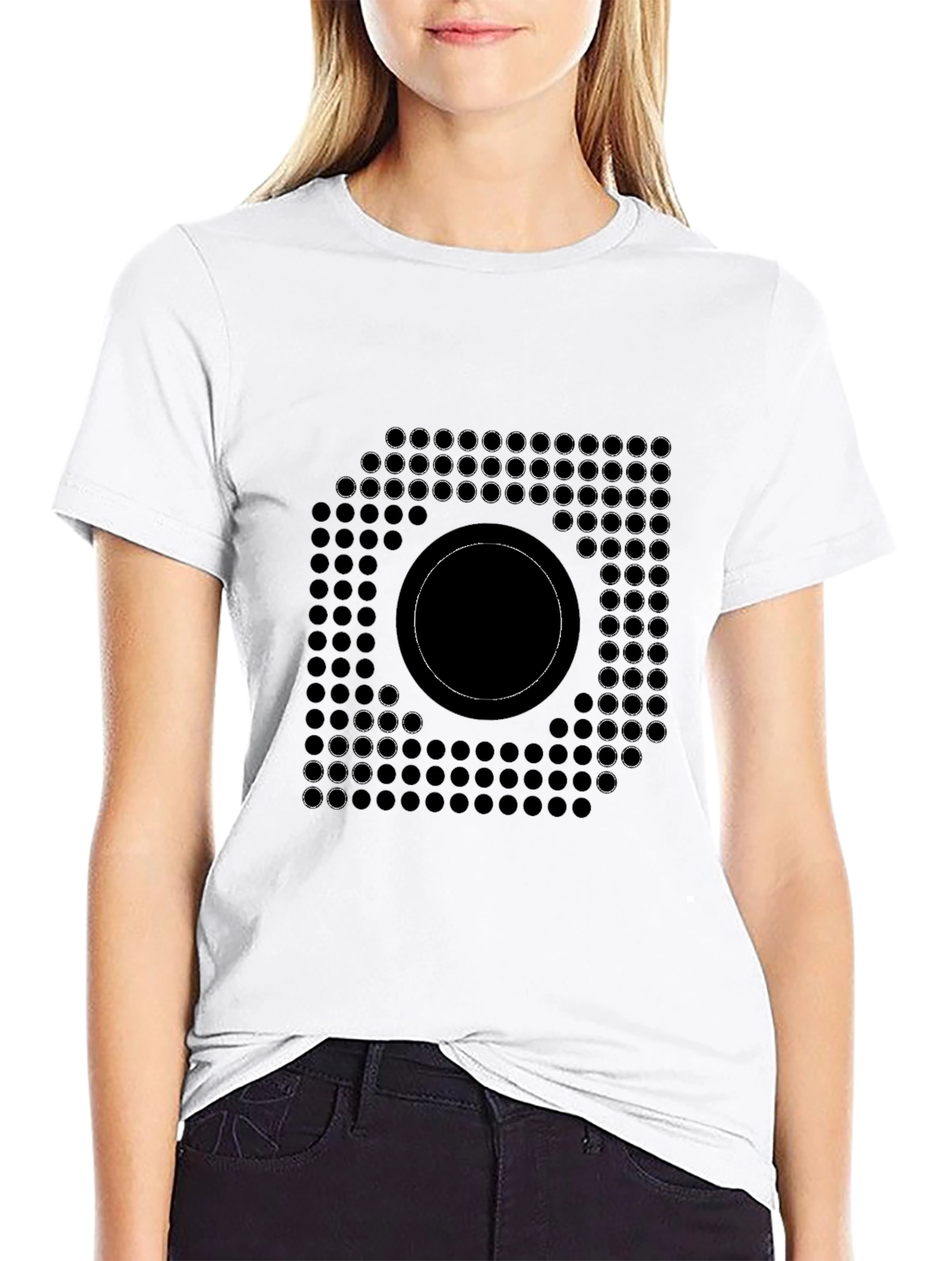 Black Modern Geometric Circle Design Black T-Shirt view 9
