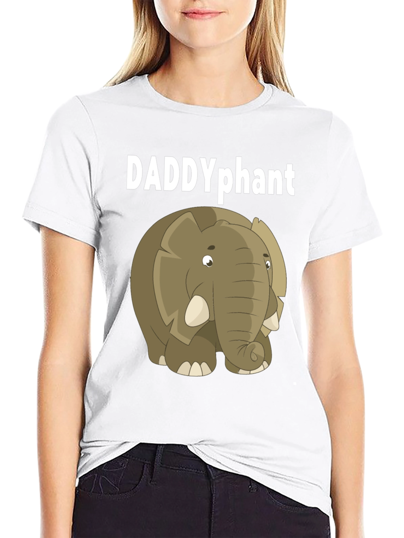 Black DADDYphant Elephant Cartoon Black T-Shirt view 9