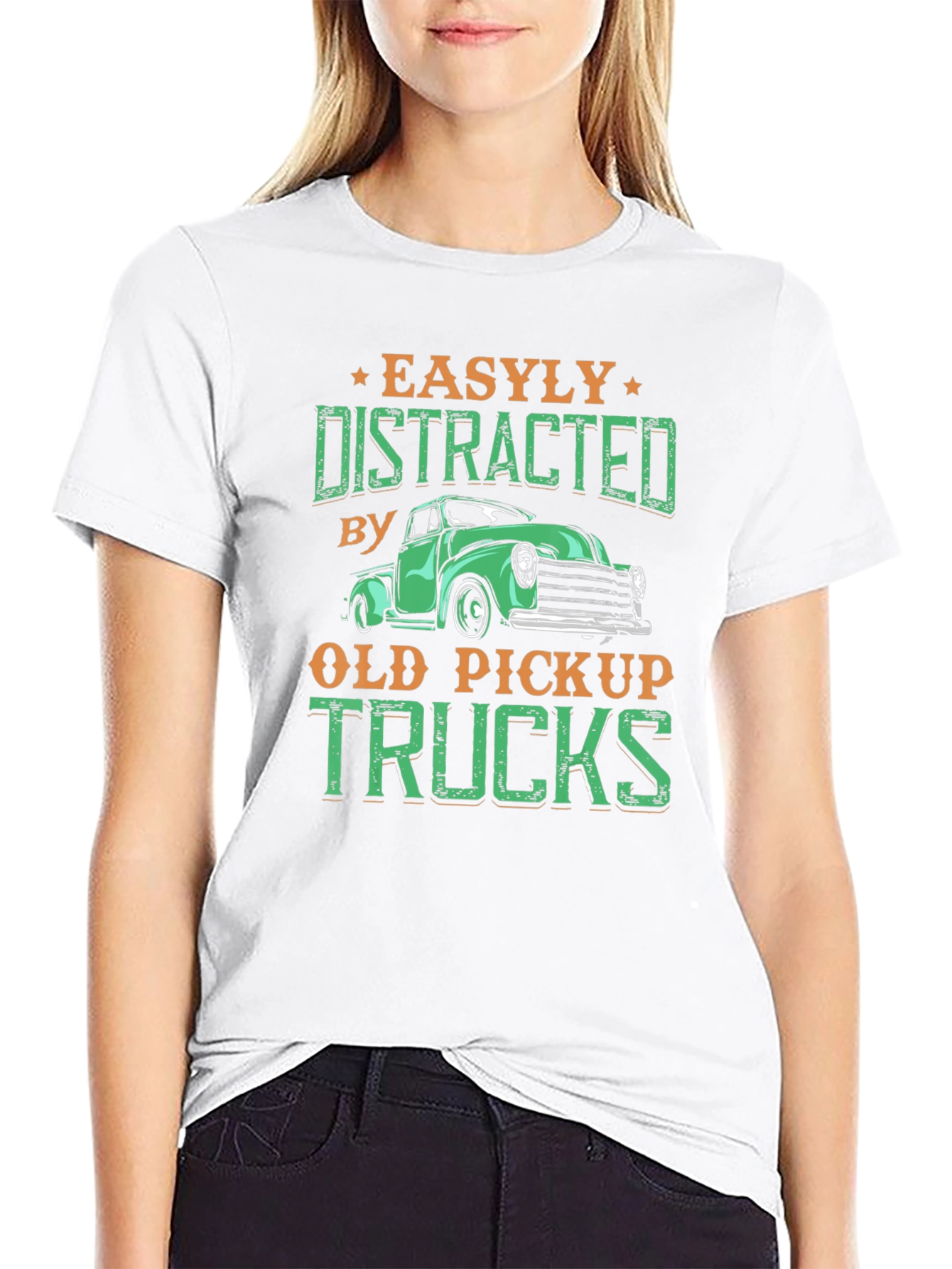 Black Easily Distracted Old Pickup Trucks Graphic Tee view 9