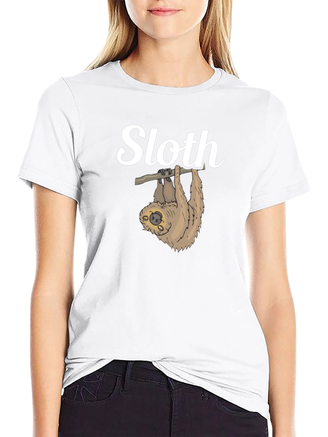 Black Cute Sloth Hanging T-Shirt - Funny Animal Tee view 9