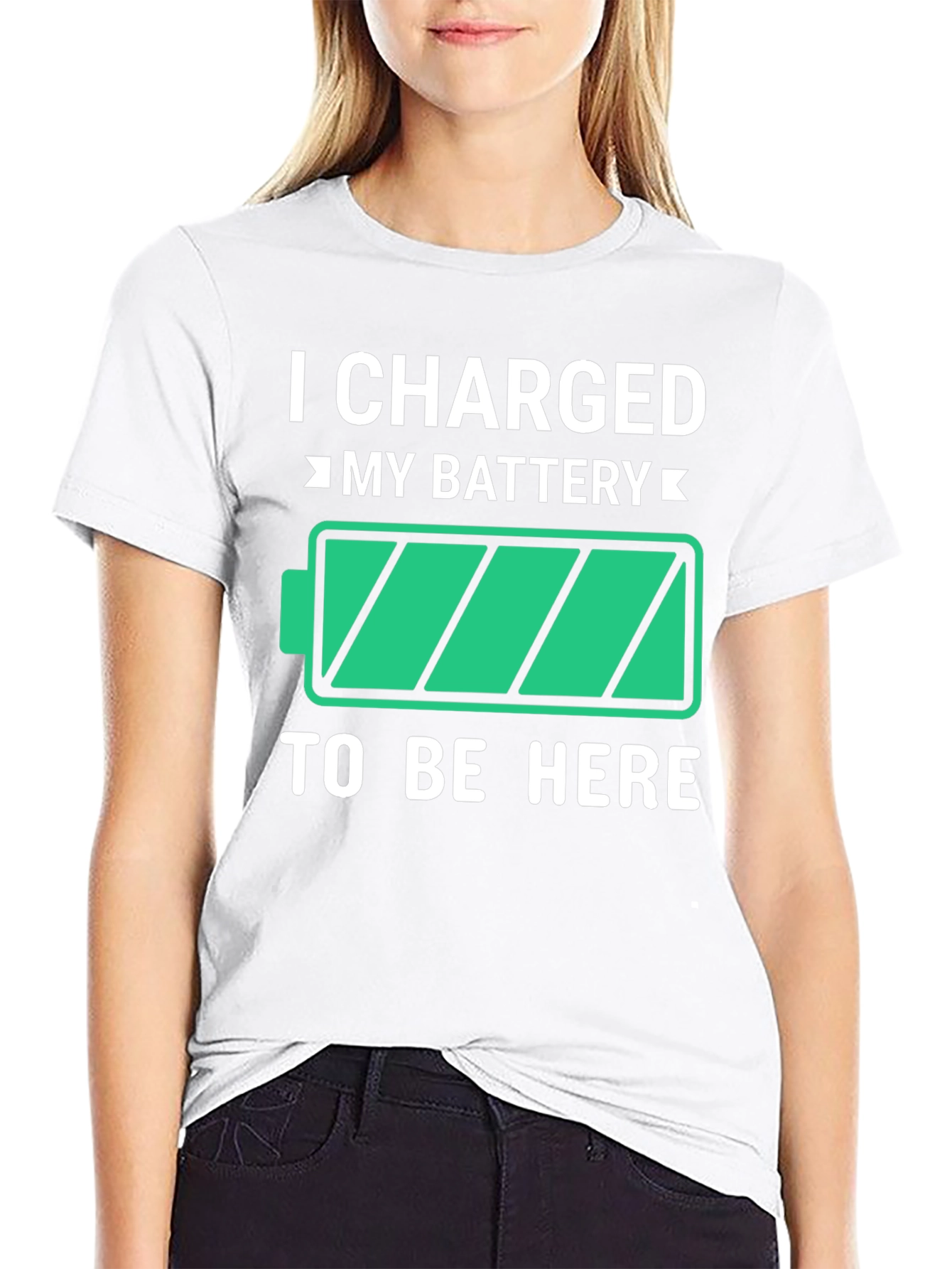 Black I Charged My Battery Funny T-Shirt view 9