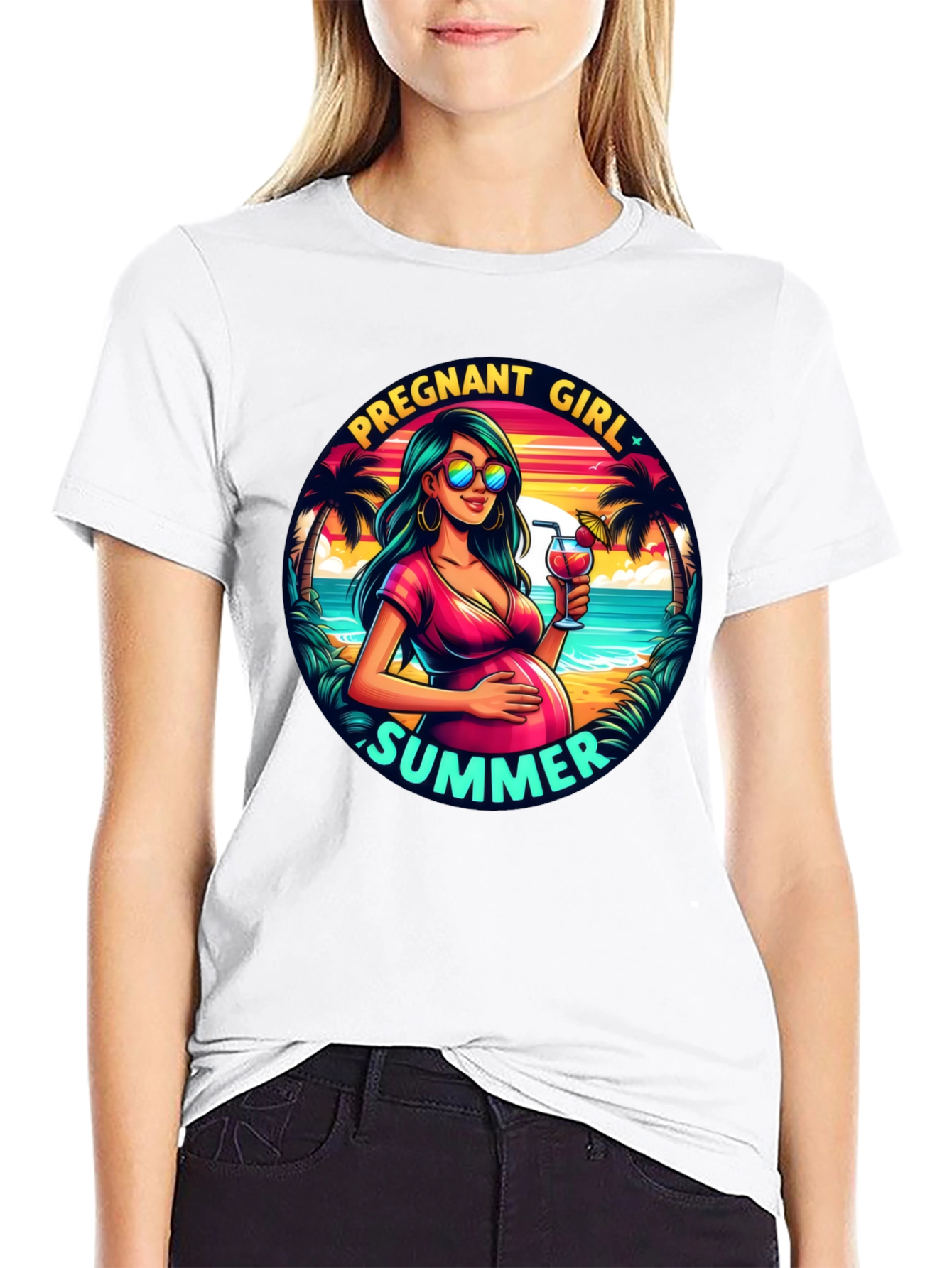 Black Pregnant Girl Summer Graphic T-Shirt view 9