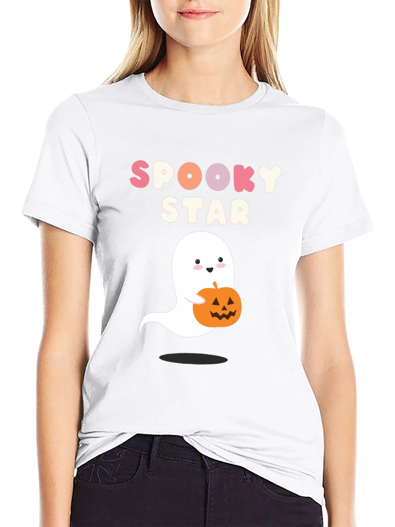 Black Spooky Star Ghost & Pumpkin Graphic Tee view 9
