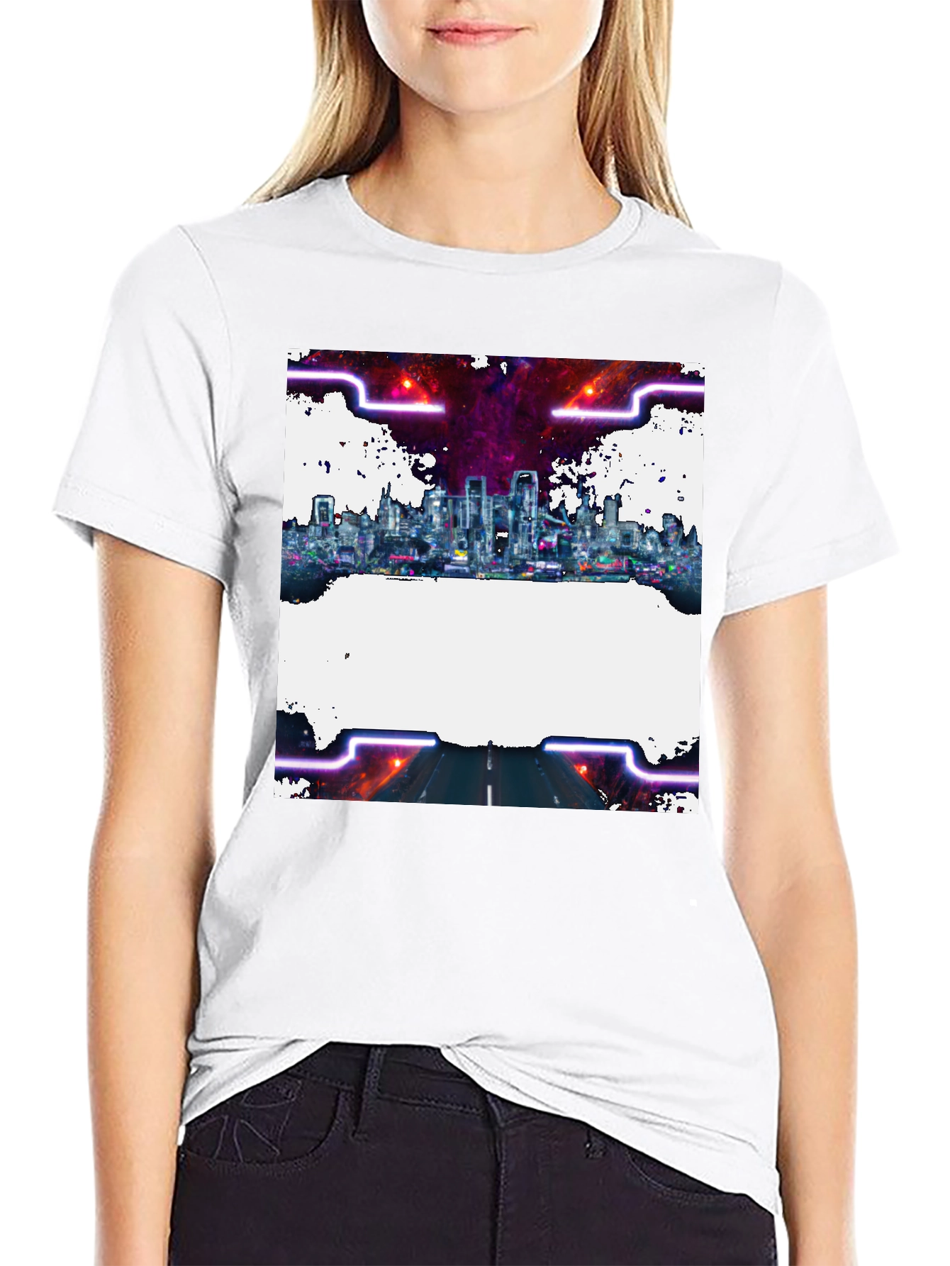 Black Cyberpunk Cityscape Graphic Tee - Black Crew Neck view 9