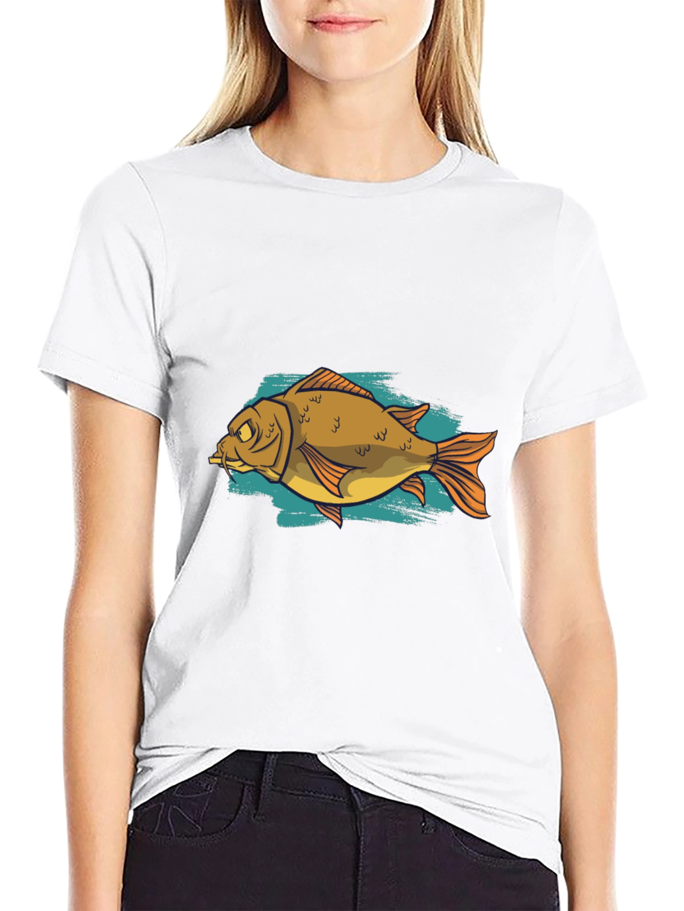 Black Funny Fish Graphic Black T-Shirt view 9