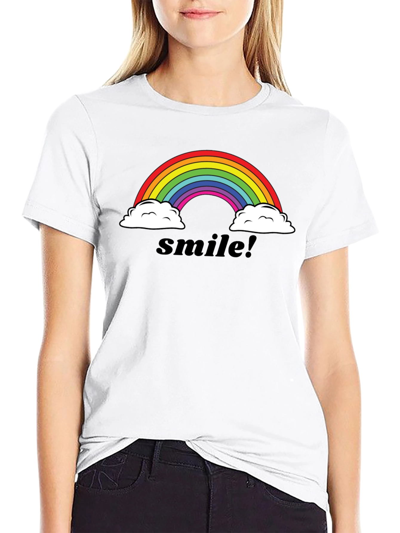 Black Smile Rainbow Graphic Tee -  Comfortable Black T-Shirt view 9