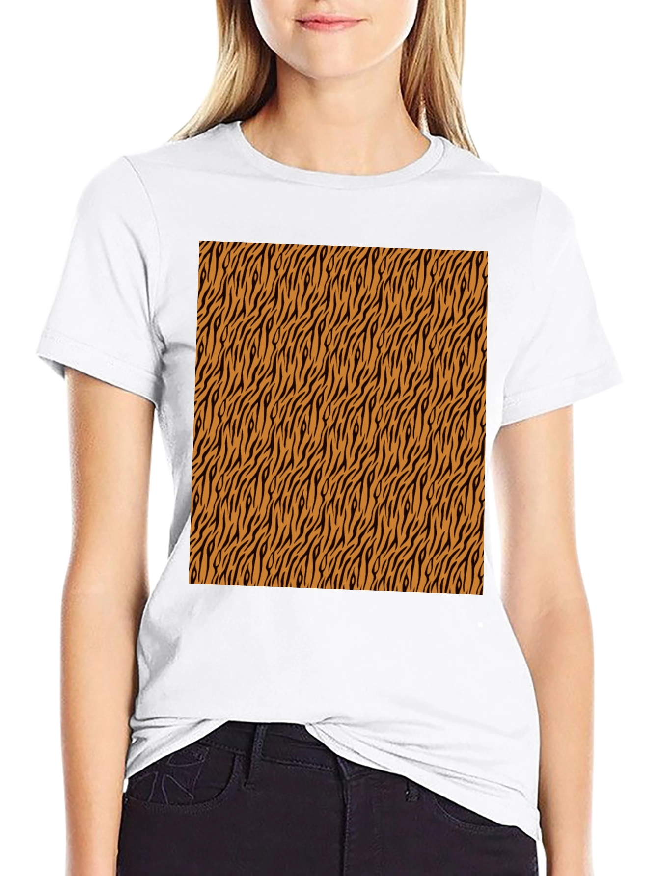 Black Tiger Stripe Pattern Black T-Shirt view 9