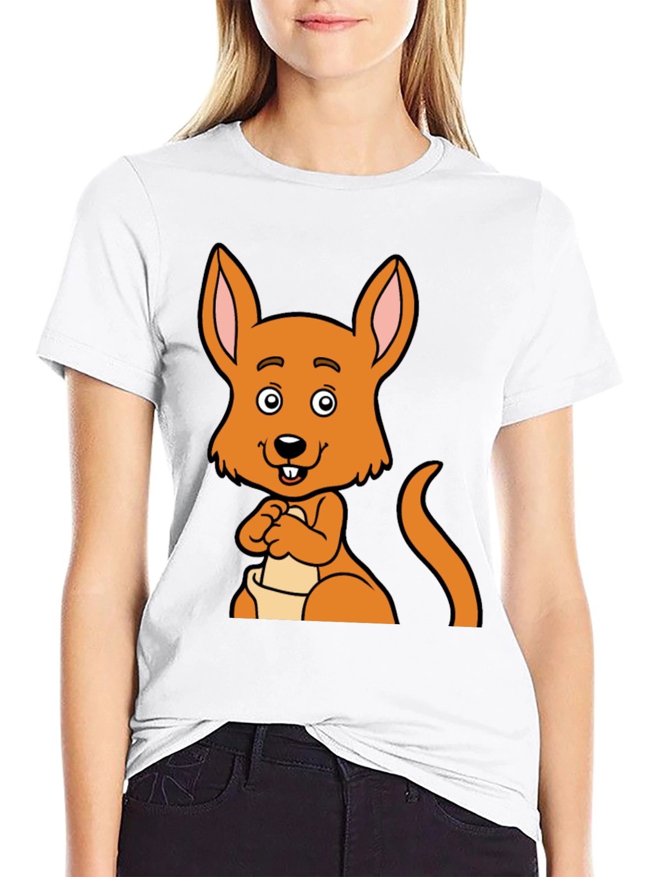 Black Cartoon Kangaroo Graphic Tee - Black Unisex T-Shirt view 9
