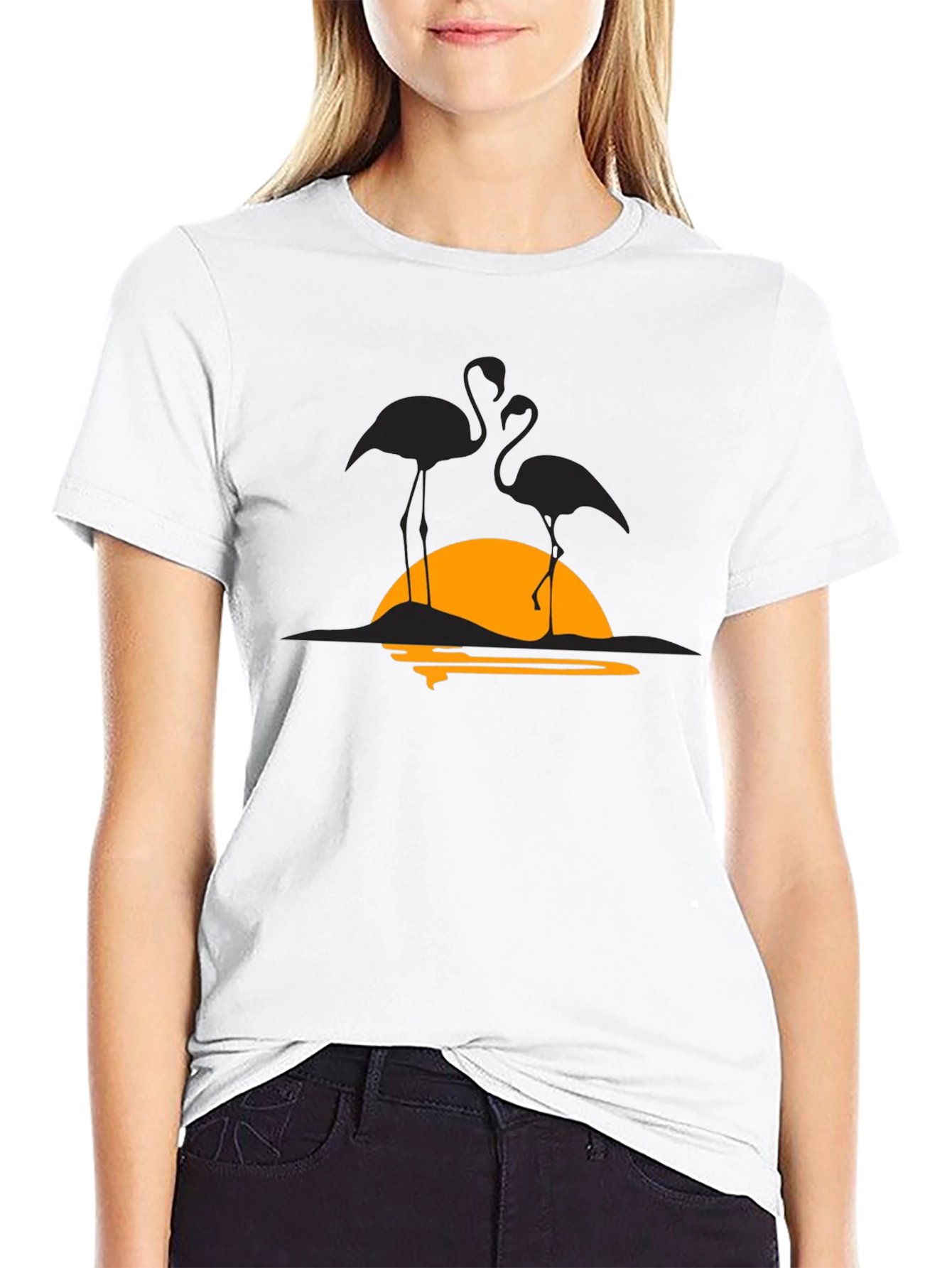 Black Flamingo Sunset Graphic Tee - Black view 9