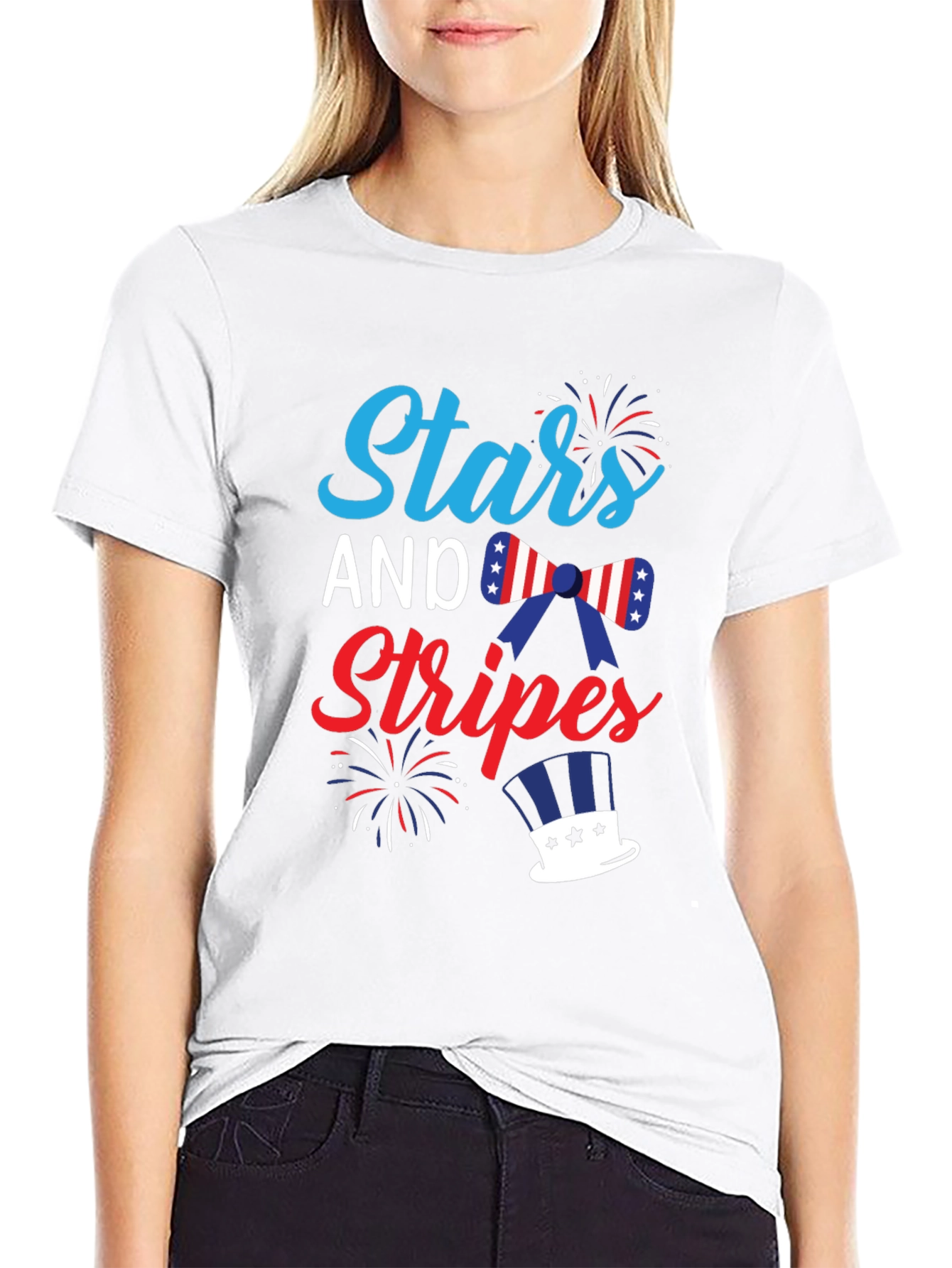 Black Stars and Stripes Patriotic Graphic T-Shirt view 9