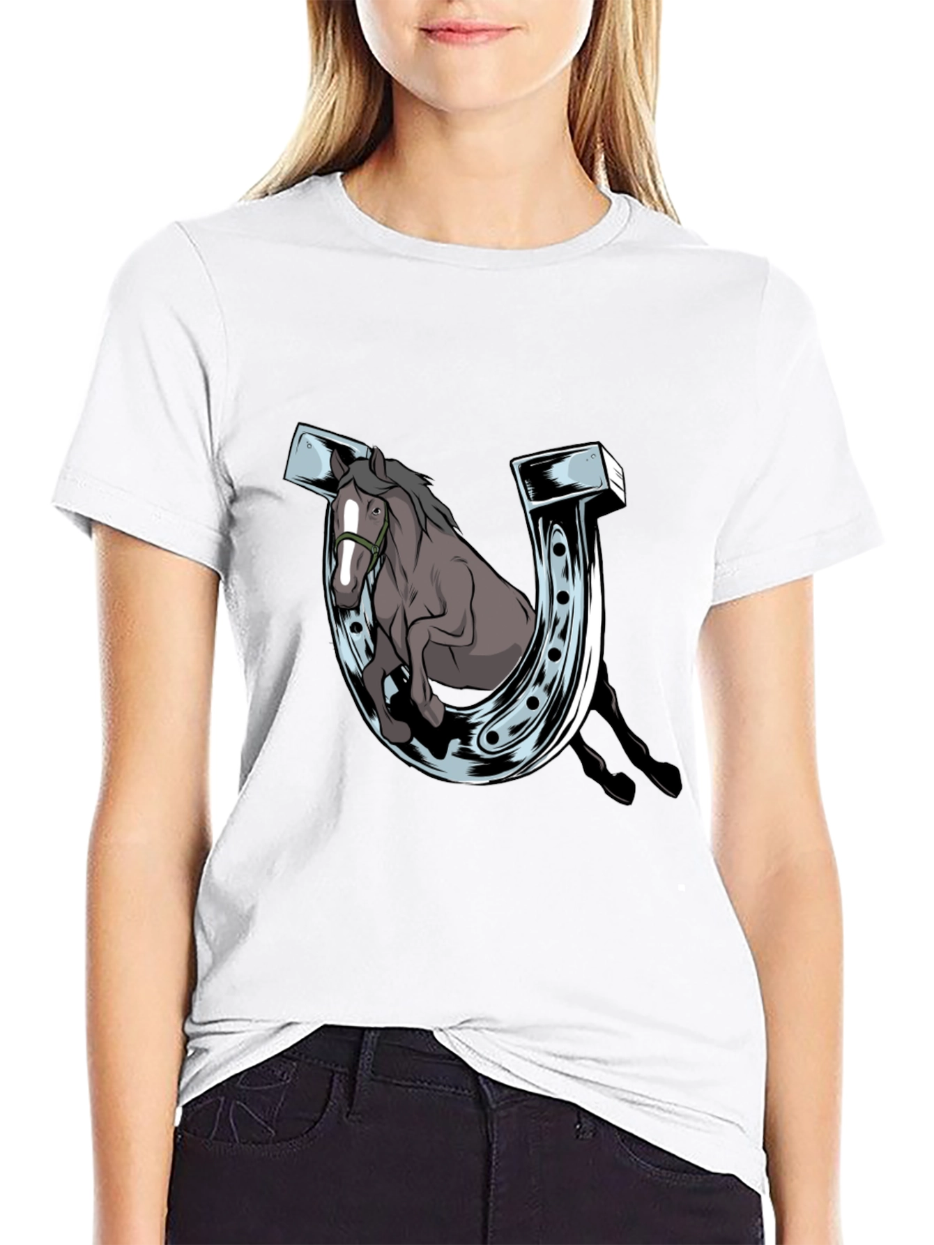Black Horse and Horseshoe Graphic Tee view 9