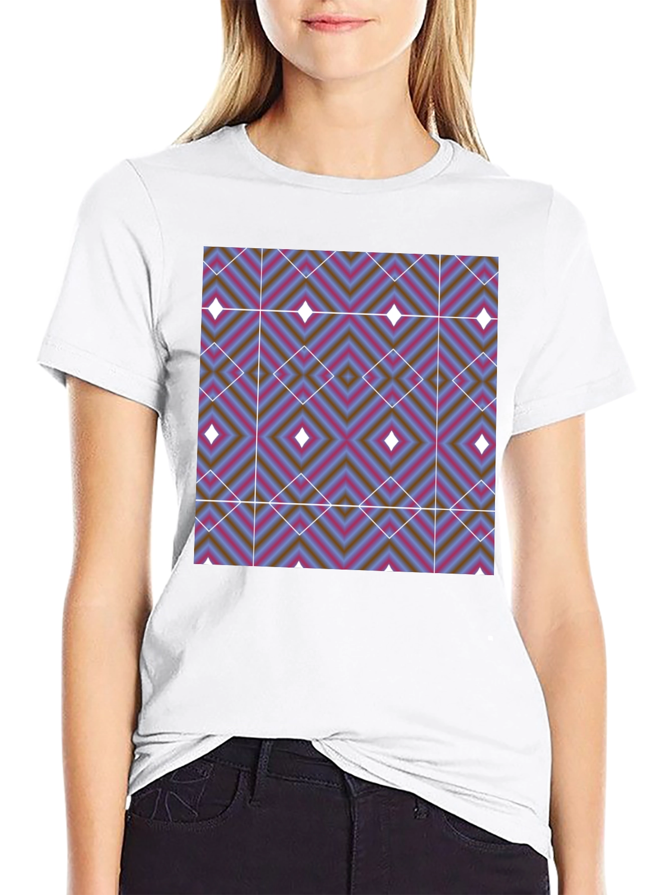 Black Geometric Diamond Print T-Shirt - Black view 9