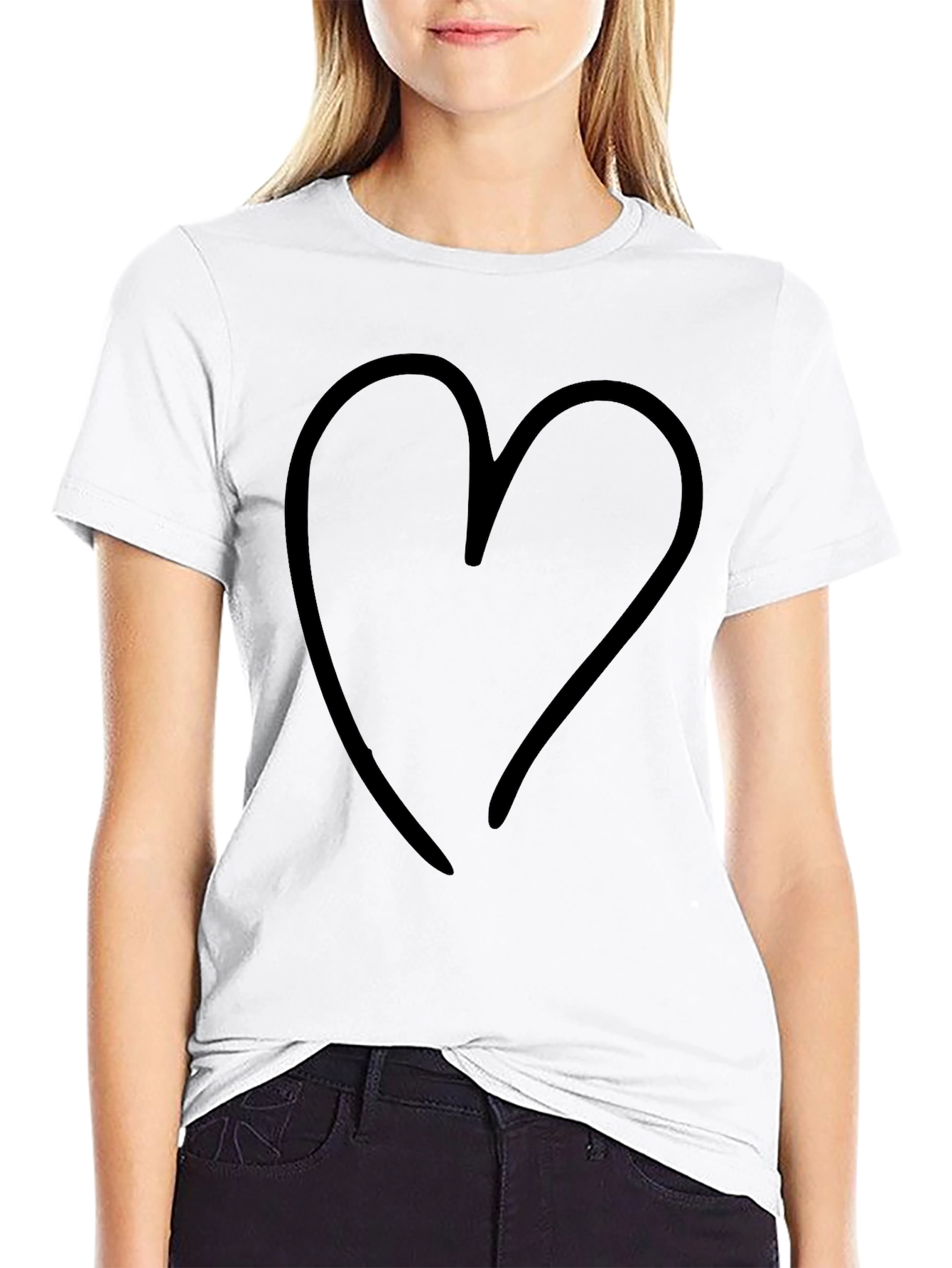 Black Minimalist Heart Graphic T-Shirt - Solid Black view 9