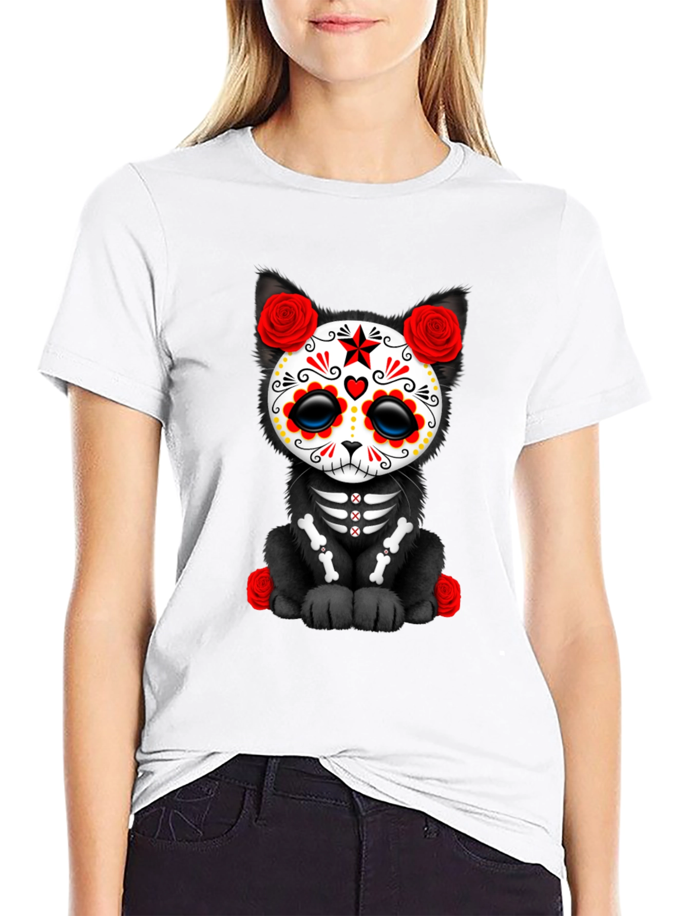 Black Sugar Skull Cat T-Shirt view 9