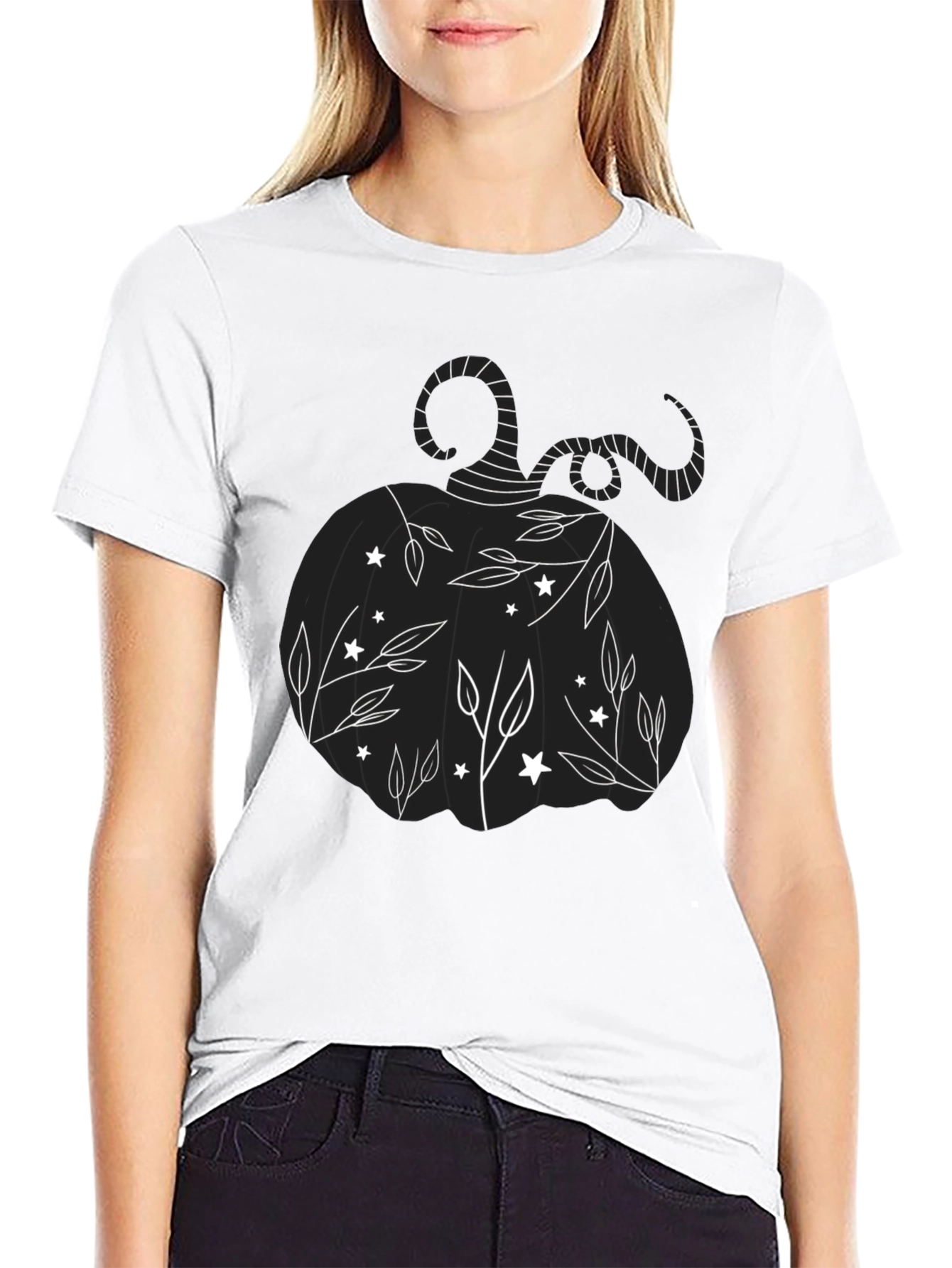 Black Whimsical Pumpkin T-Shirt - Halloween Style view 9
