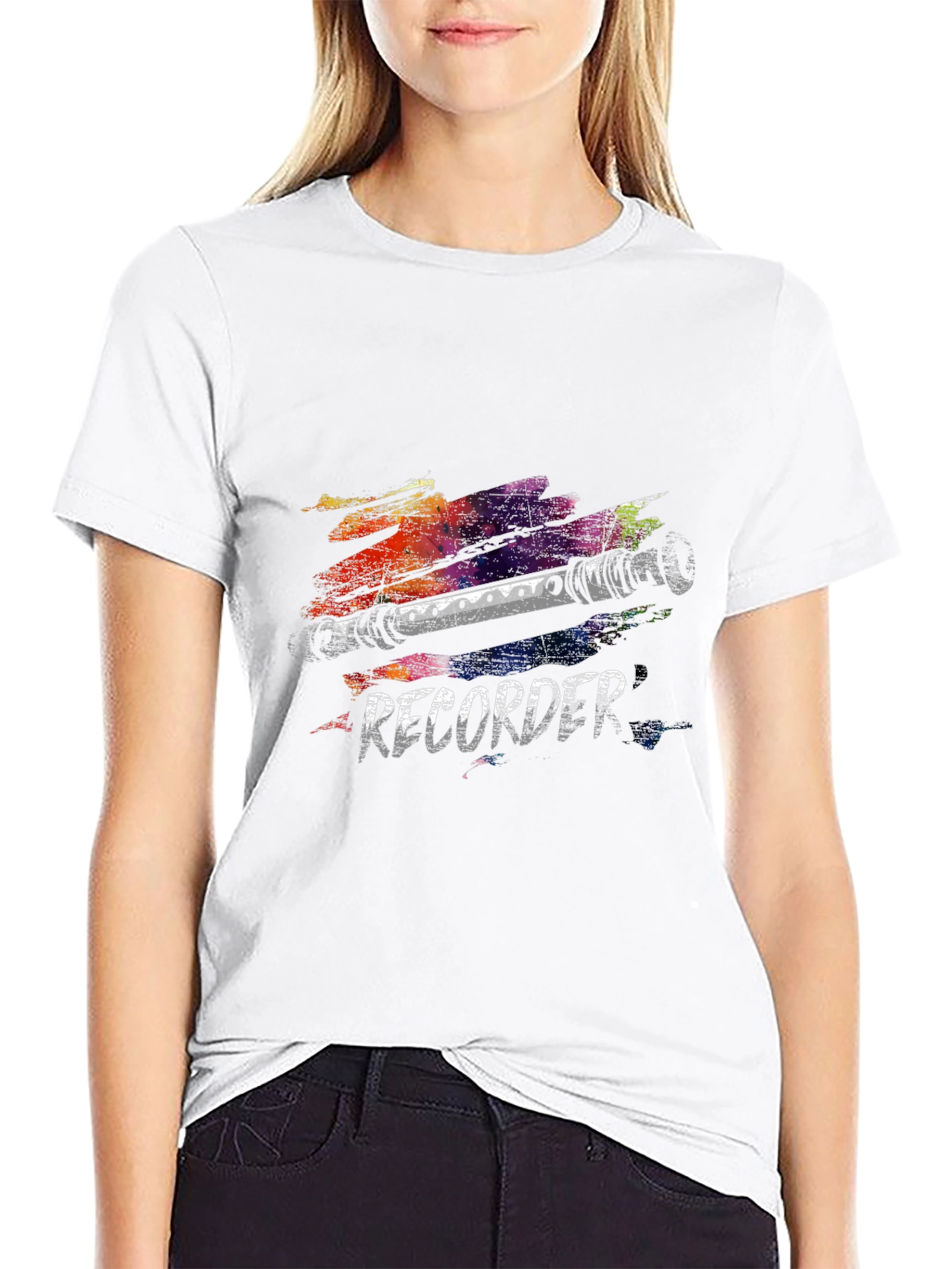 Black Recorder Brushstroke Graphic Black T-Shirt view 9